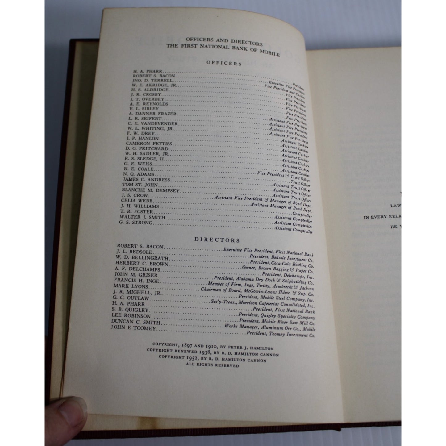 Vintage 1952 Colonial Mobile Peter Hamilton Alabama History First National Bank