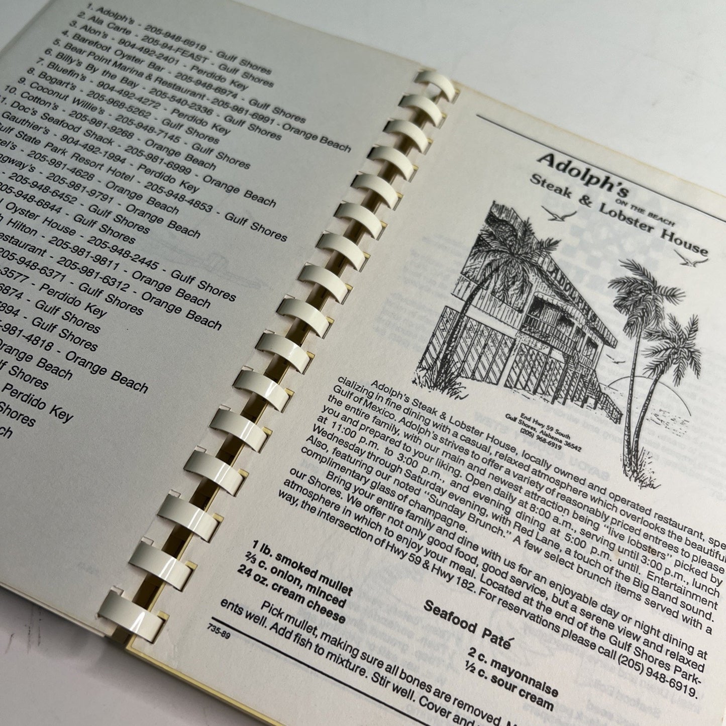 Cookbook & Restaurant Guide Pleasure Isle Gulf Shore Alabama Recipes 1989 Book
