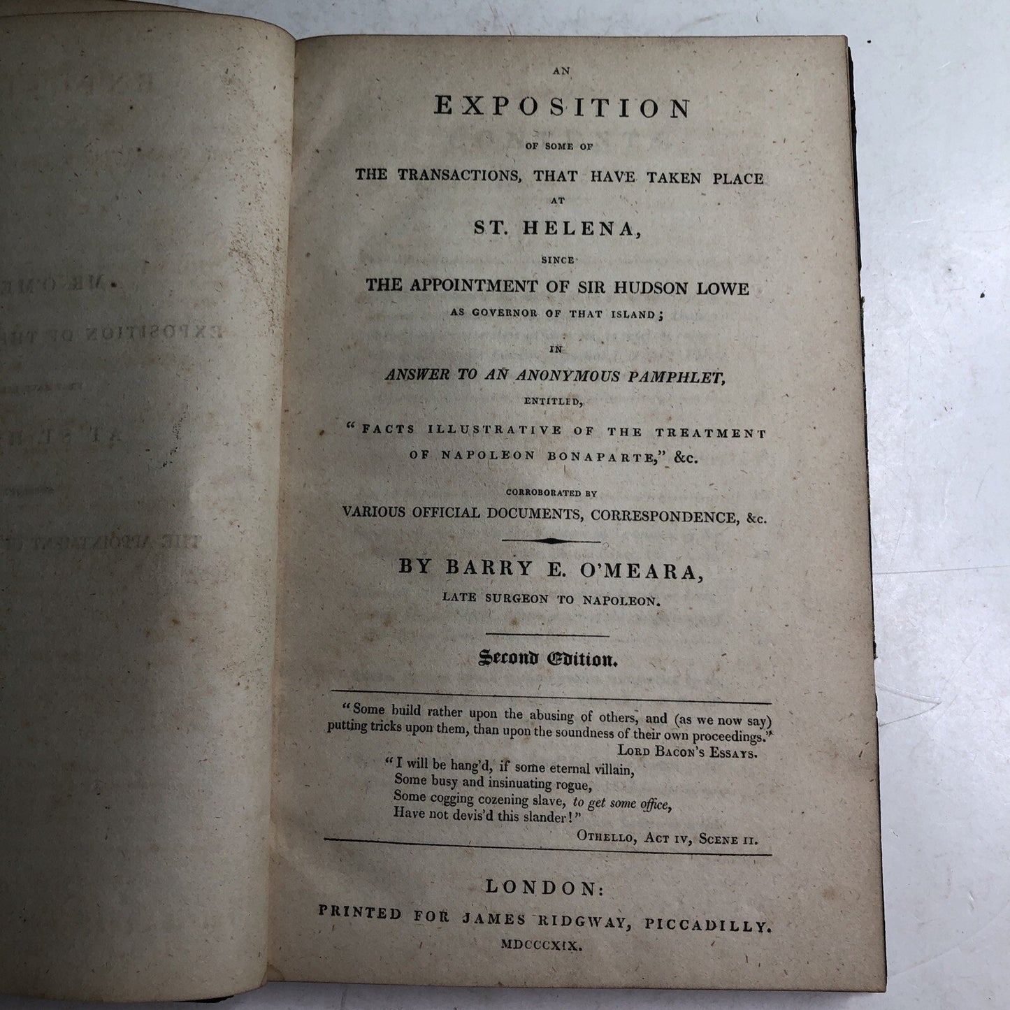 Exposition Transactions Napoleon St. Helena Barry E. O’Meara Sir Hudson Lowe