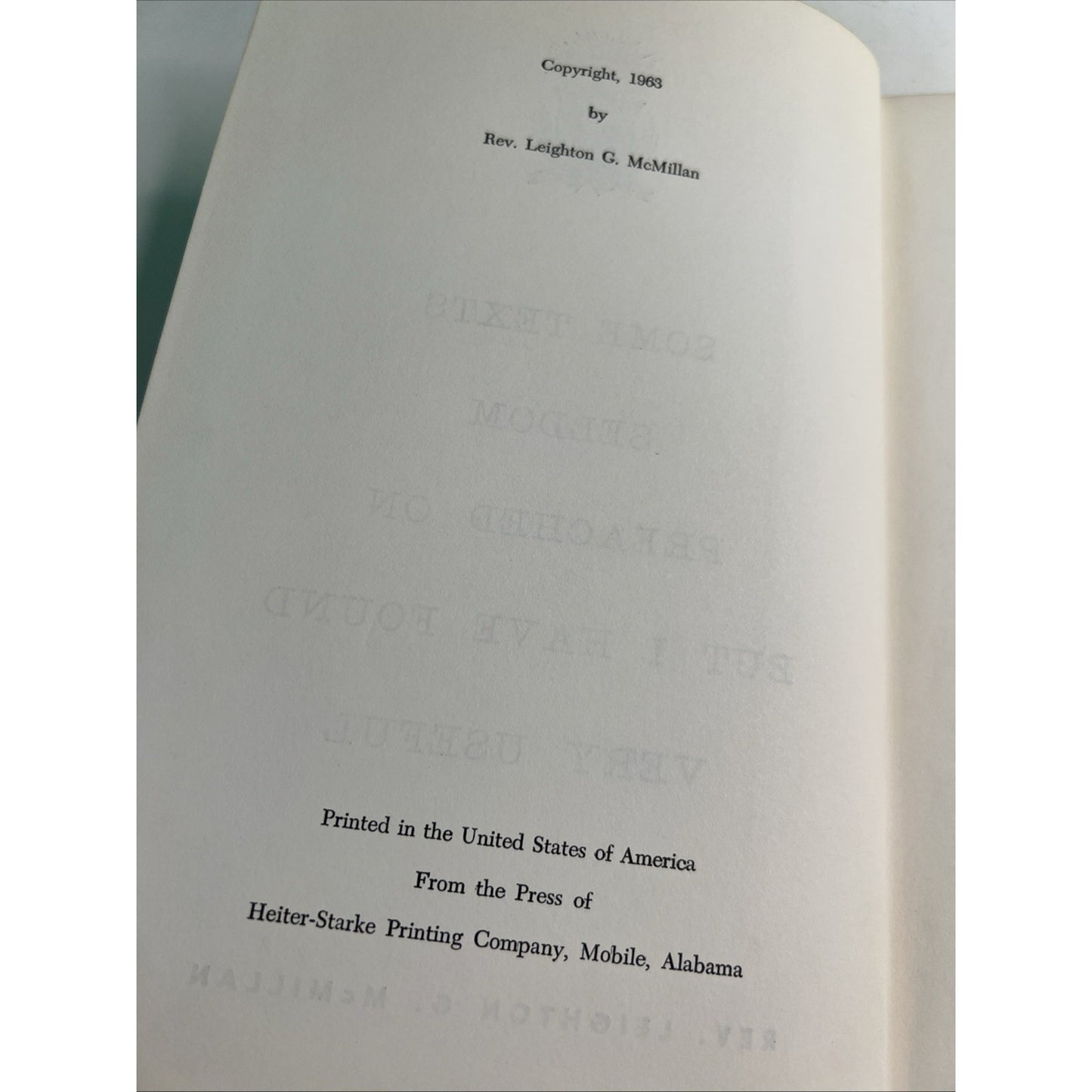 SOME TEXTS SELDOM PREACHED ON 1963 HC Leighton G. McMillan SIGNED