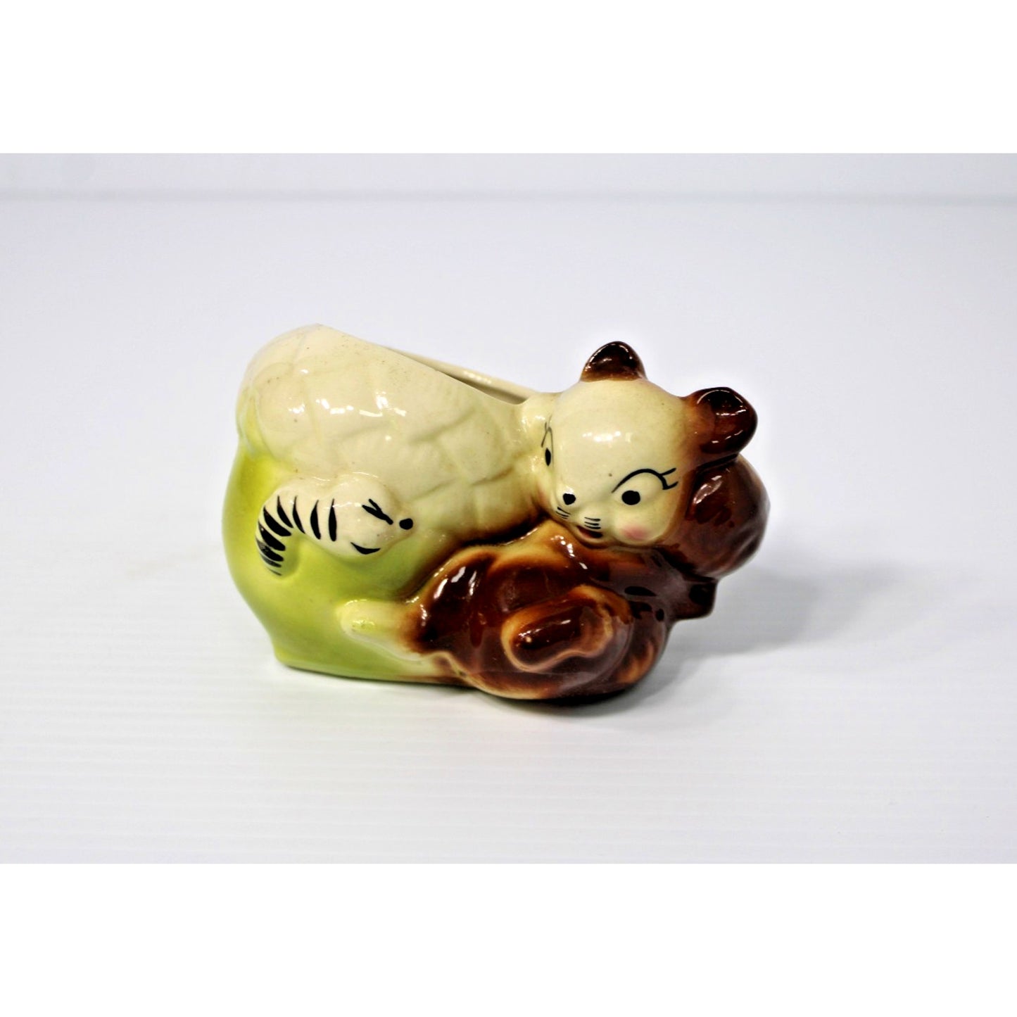 Kitschy 1950s Squirrel Planter w/ Acorn & Worm, Figural Forest Friends- Fun!
