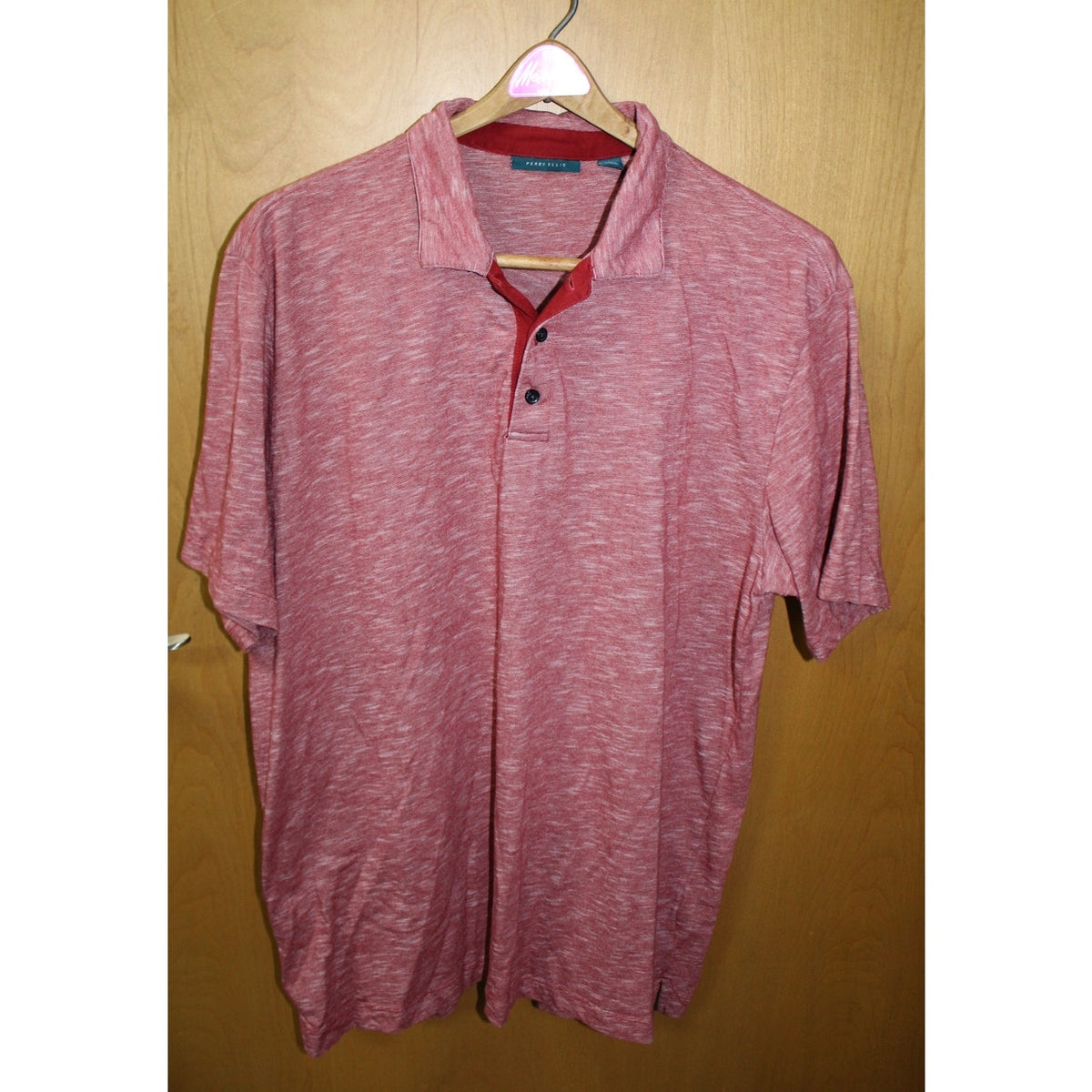 Perry Ellis Men's XL Space-Dye Performance Polo Shirt Heathered Red SPF 25