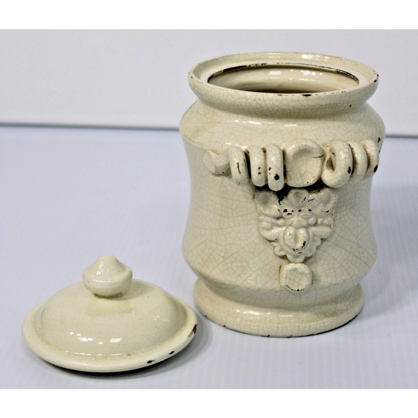 Leona Lavorato a Mano Italian Lidded Jar, Crackled Blanc de Chine Finish, 1970s