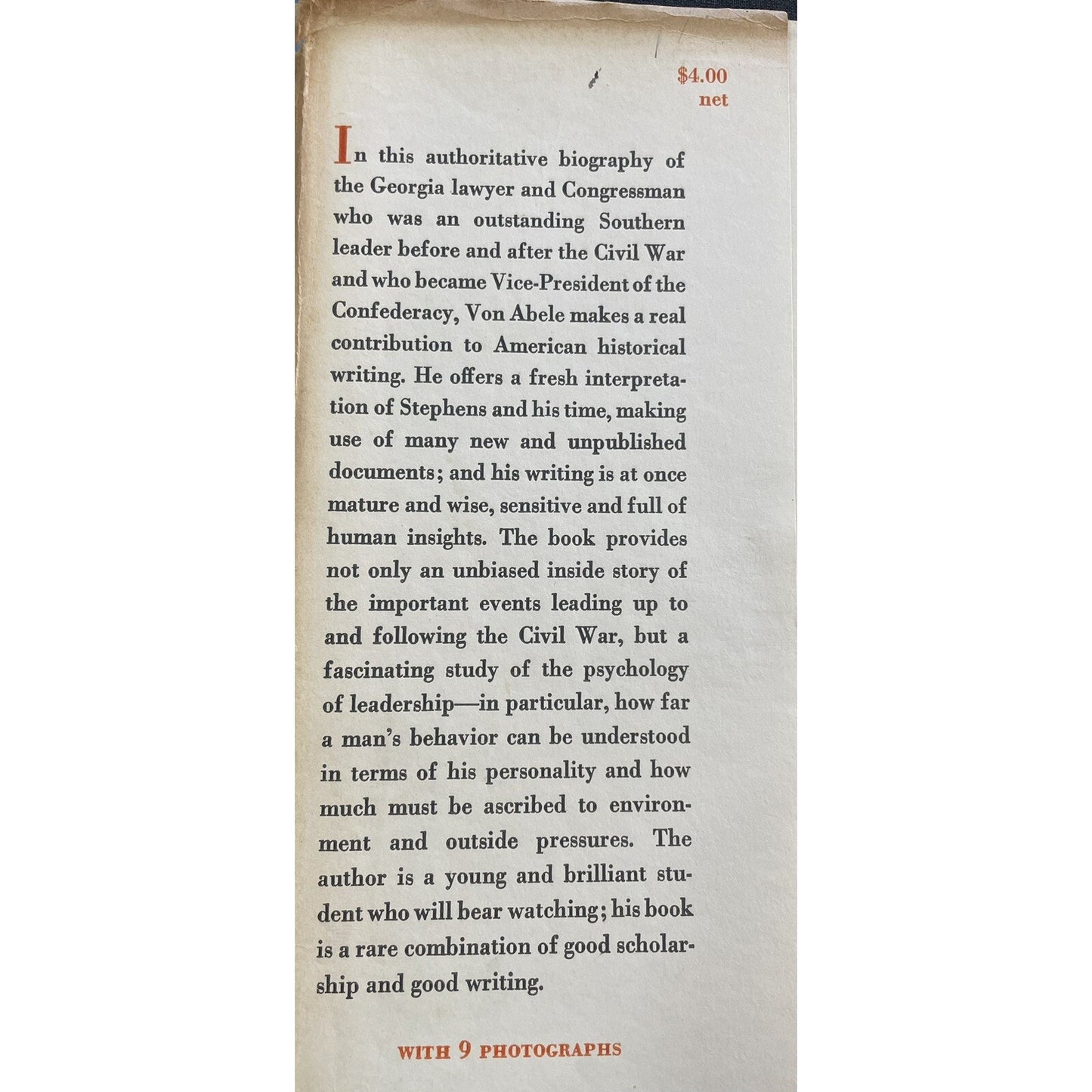 Alexander H. Stephens An Authoritative Biography Of The Southern Statesman 1946