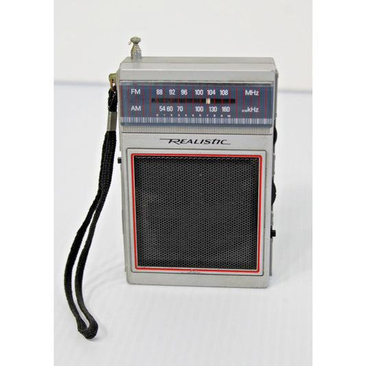 Vintage Realistic Portable Pocket AM/FM Radio Shack/ Tandy Silver Plastic- Works