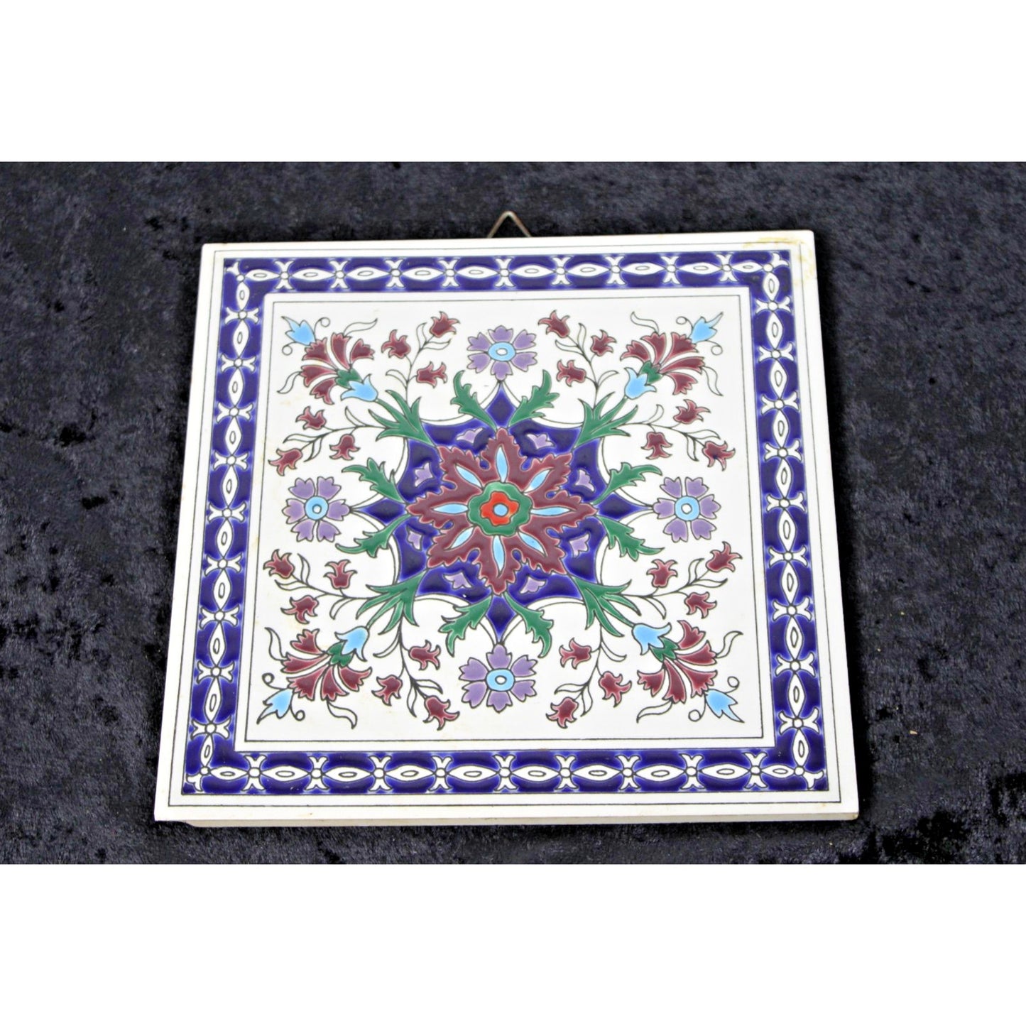 Vintage Hand Made Art Tile By Smaltotechniki Ceramik Moschato Greece 6x6" Blue