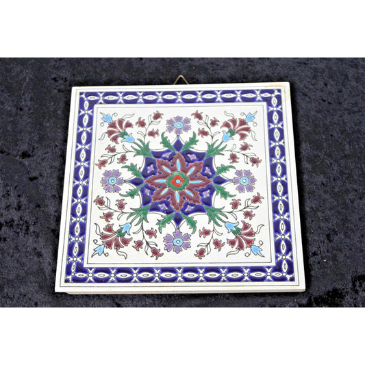 Vintage Hand Made Art Tile By Smaltotechniki Ceramik Moschato Greece 6x6" Blue