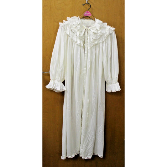 Vintage Nylon Babydoll Peignoir Robe White Lace, Small, San Souci, Pinup Trad.
