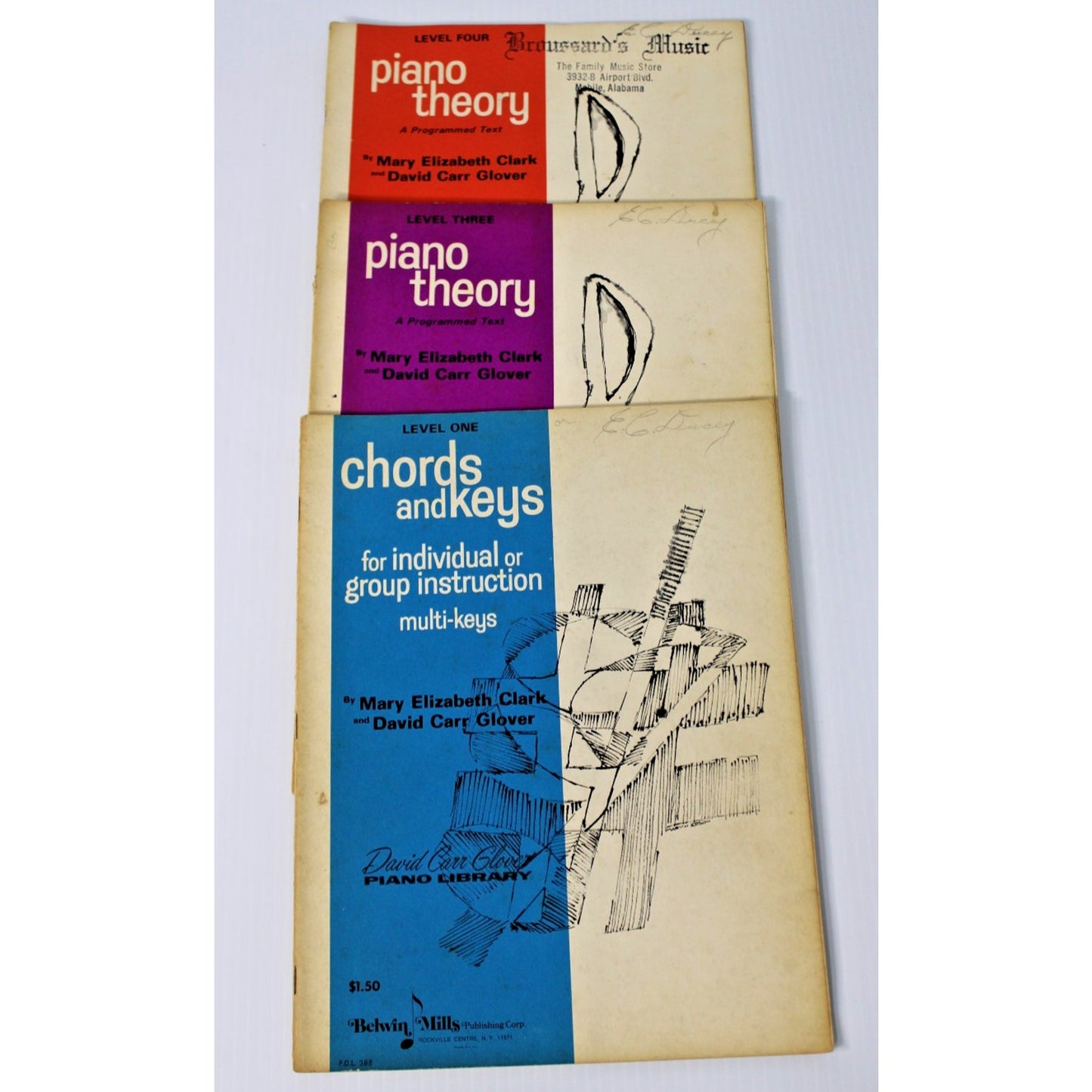 3 Vintage 1950s Piano Instruction Books 1, 3, 4-- M.E. Clark & David Carr Glover