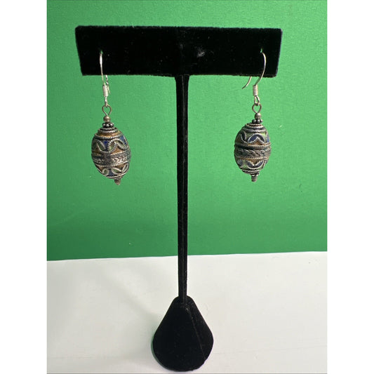 Vintage Cloisonné Enamel Silver Dangle Earrings French Wire