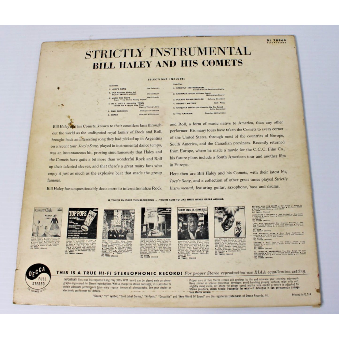 Bill Haley & His Comets- Strictly Instrumental, 1960 Decca Stereo DL 78964- VG+