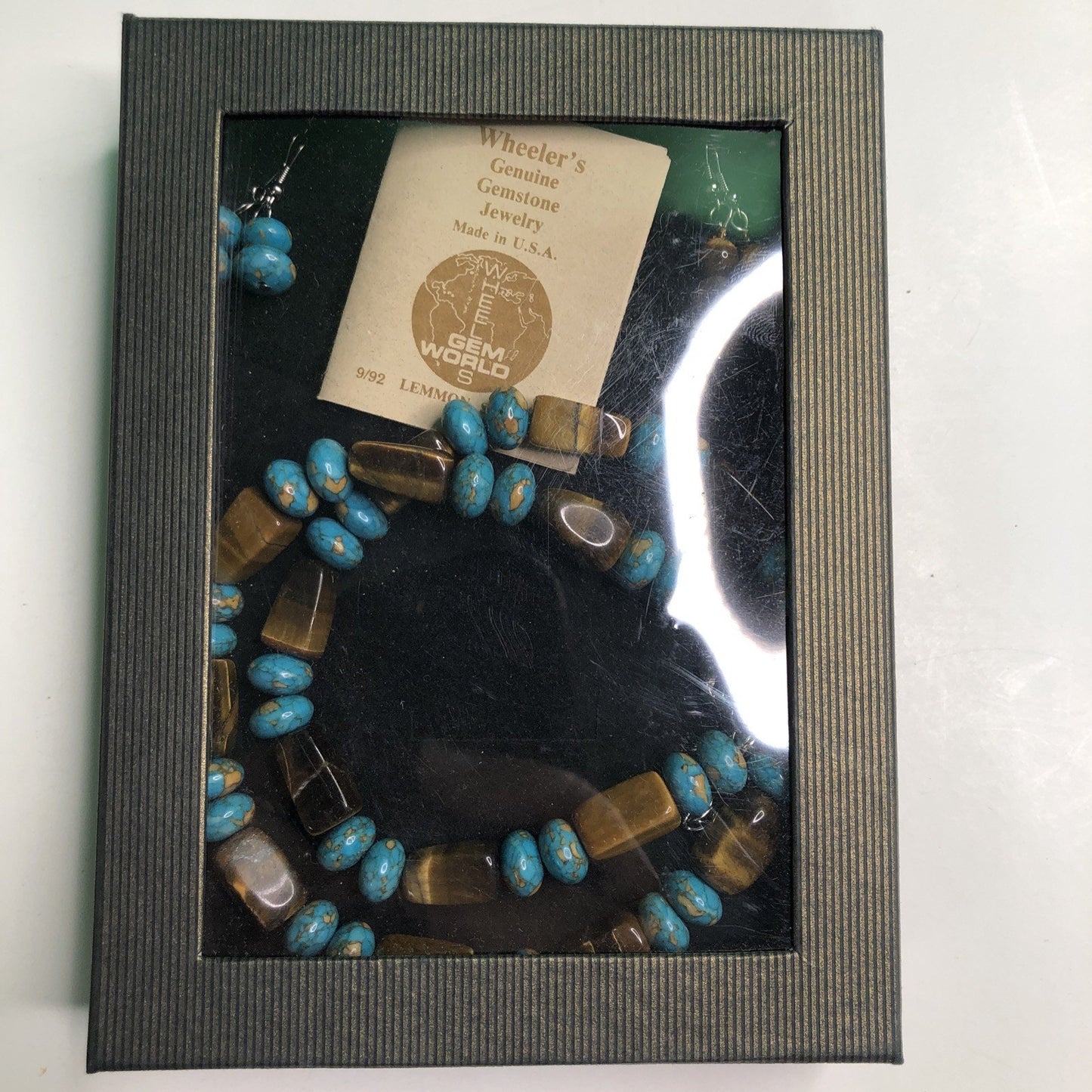 Turquoise & Tigereye Necklace + 2 Pair Earrings Wheeler’s Genuine Gemstone Jewel