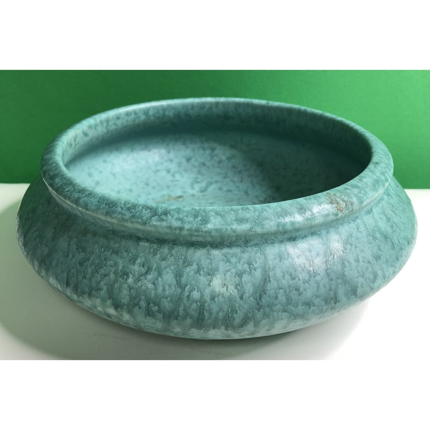Vintage 1930s Roseville Pottery Tourmaline Aqua Low Bowl Bulb Planter