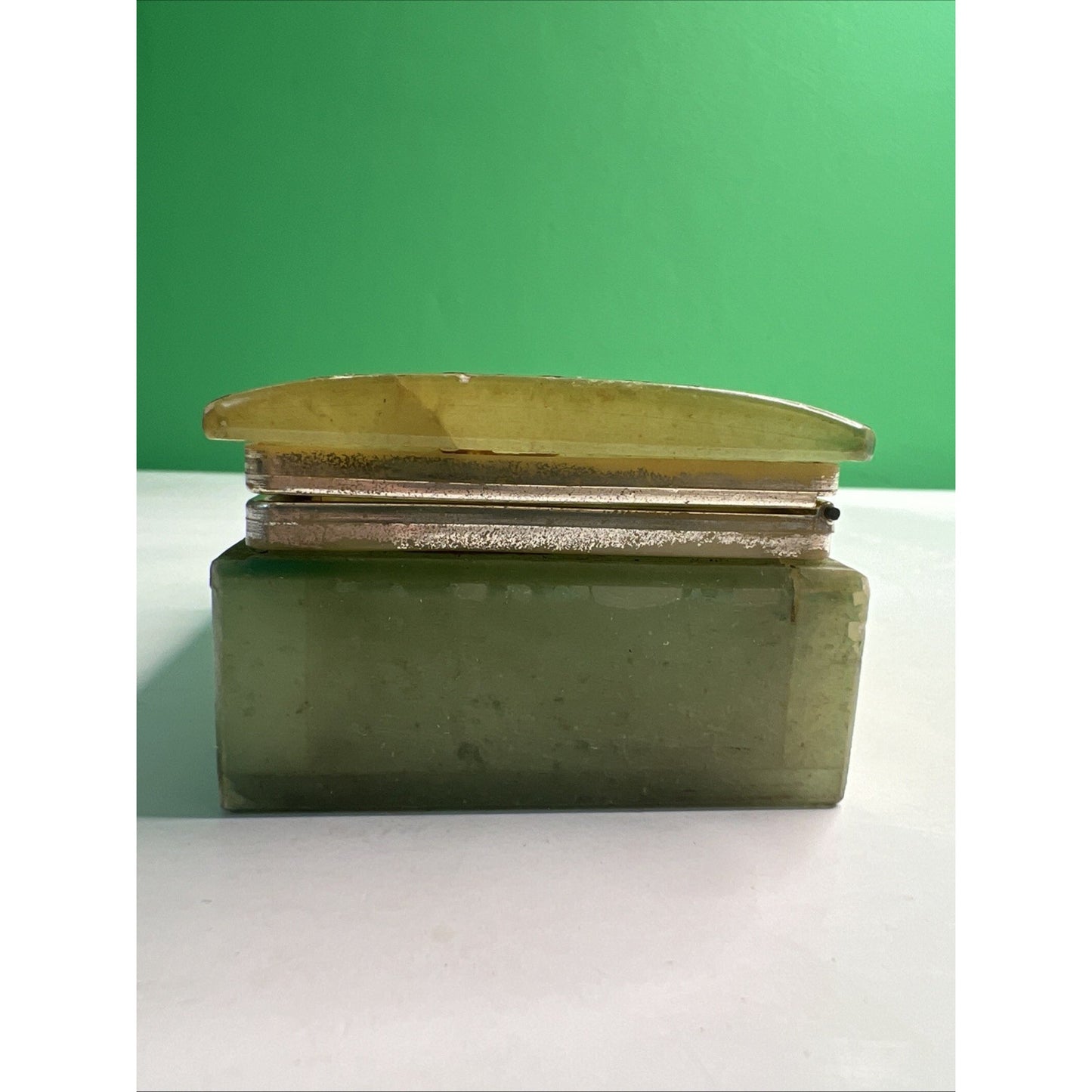 Vintage Italian Alabaster Marble Jewelry Trinket Box Pansies As Pictured