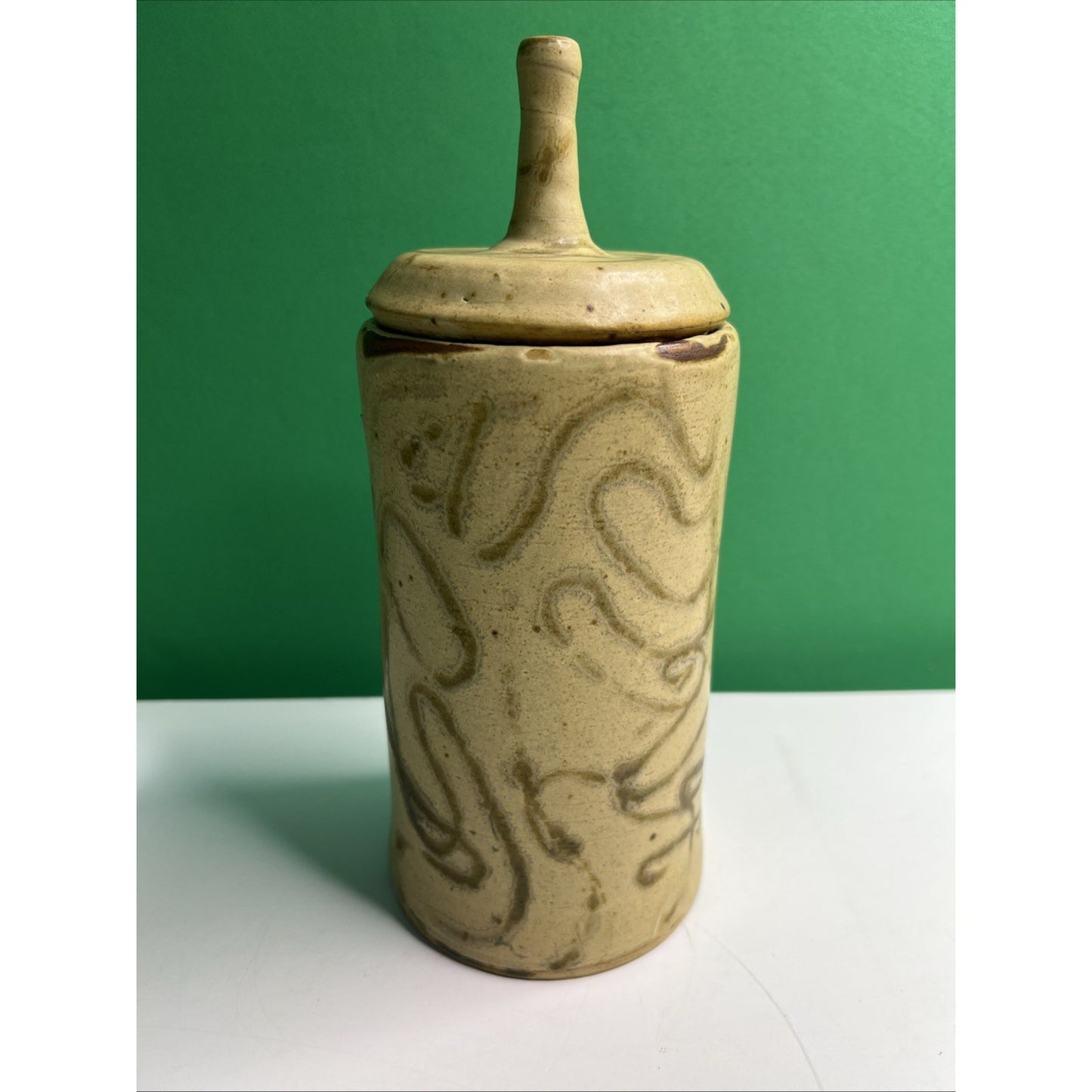 Studio Art Pottery Lidded Vessel Artist Signed “RJB” American Ceramic Vase Jar