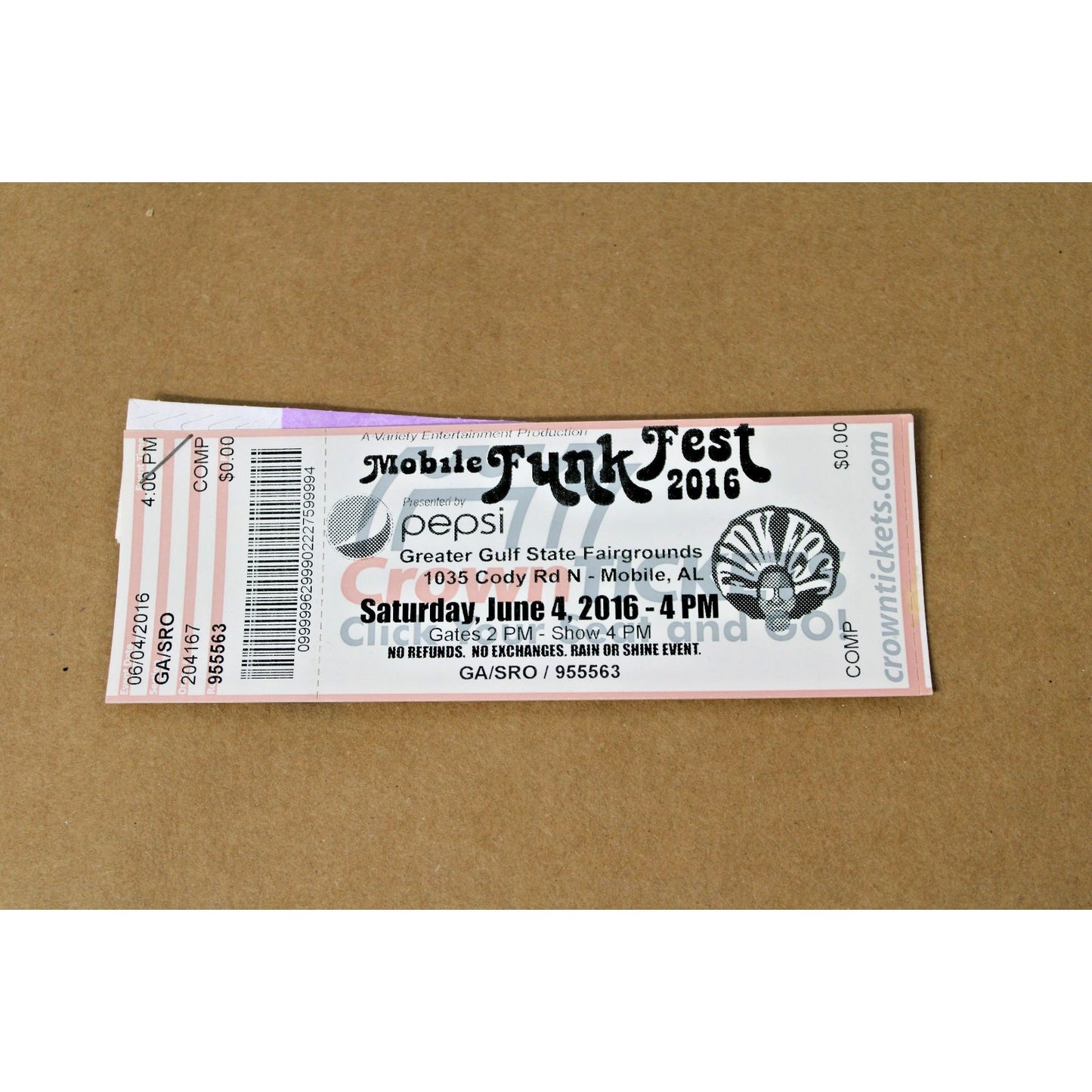 Funk Fest 2016 Ticket Stub & All Access Bracelet, Mobile, Alabama, T-Pain, RARE!