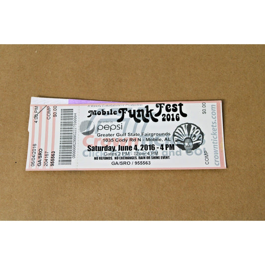 Funk Fest 2016 Ticket Stub & All Access Bracelet, Mobile, Alabama, T-Pain, RARE!