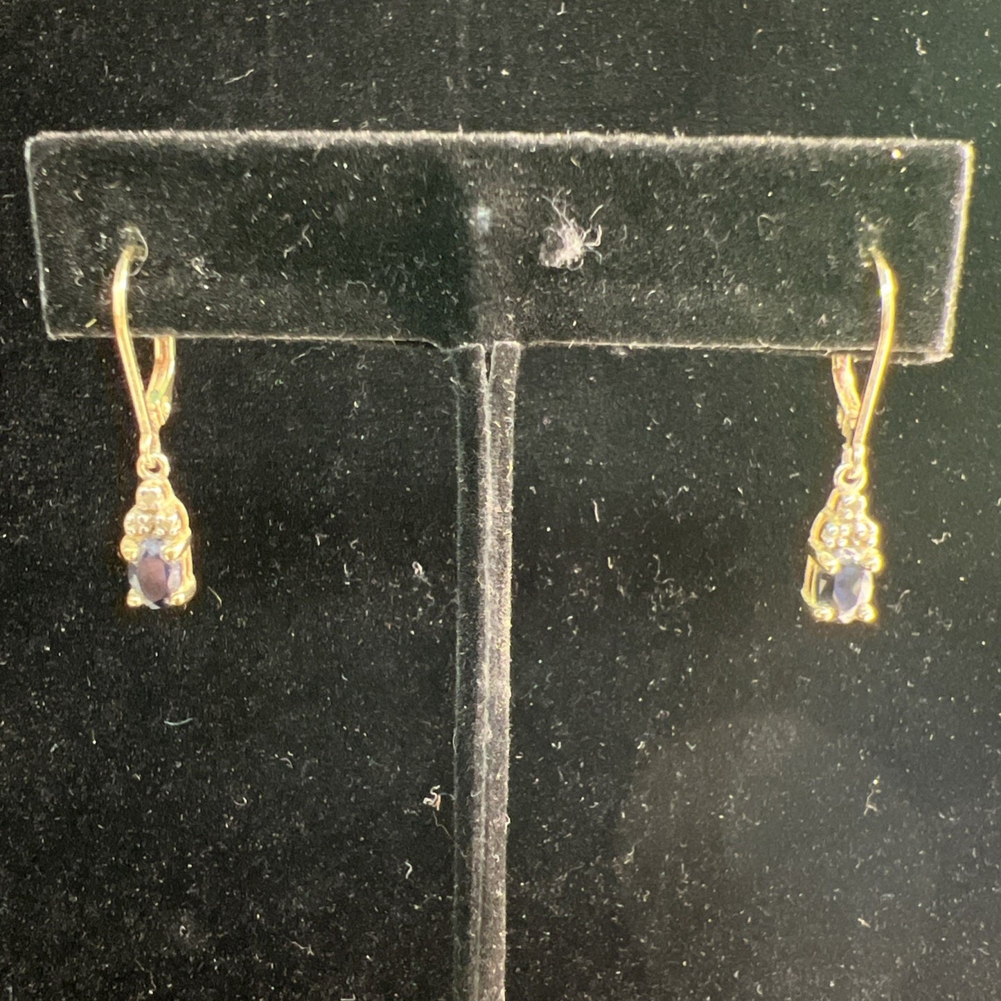 Vintage Gold Vermeil Over 925 Sterling Silver Dangle Drop Earrings Blue Stone