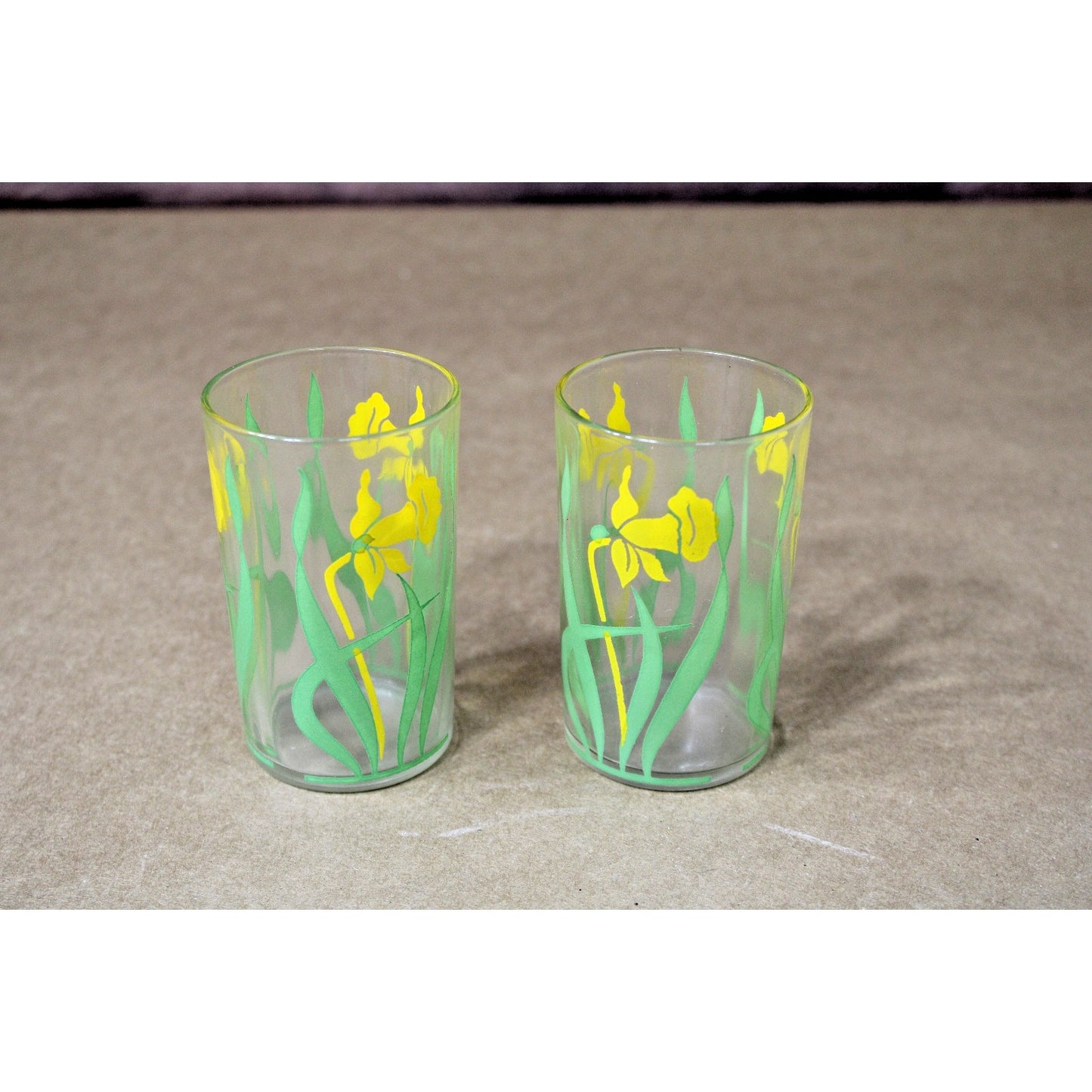 Pair of Daffodil MCM Juice Glasses, Yellow WWII-Era, Nostalgic Kitchen