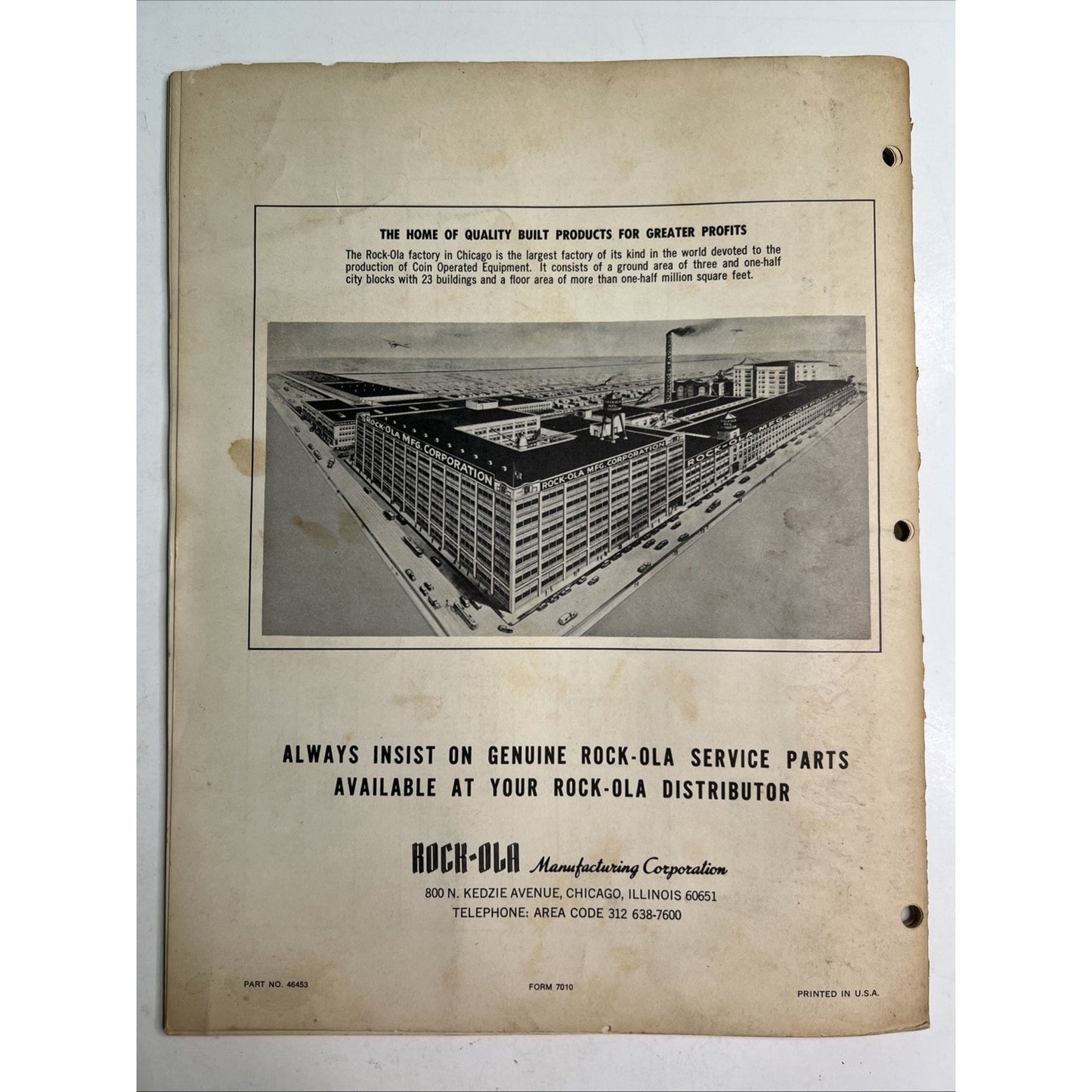 Original Rock-Ola Model 444 & 445 Jukebox Phonograph Parts Catalog Supplement