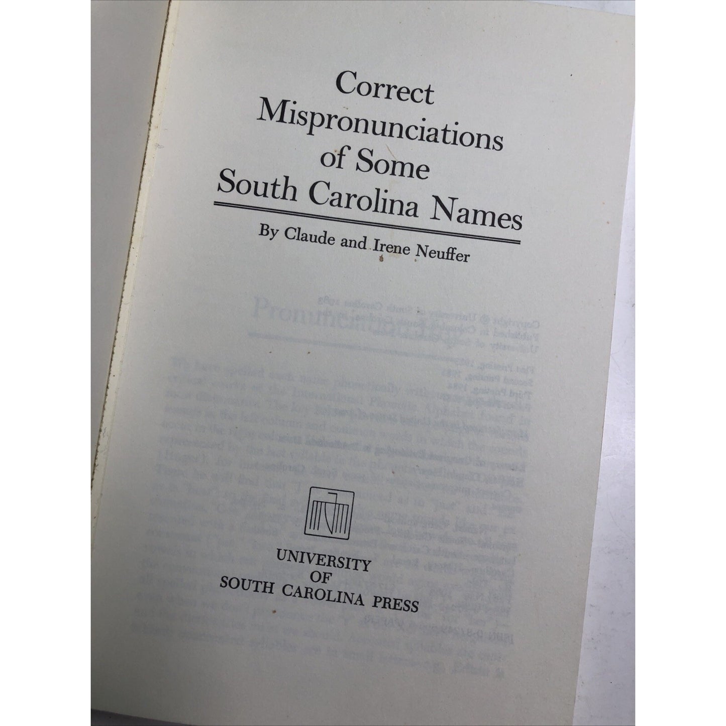 Correct Mispronunciations of Some South Carolina Names Claude And Irene Neuffer