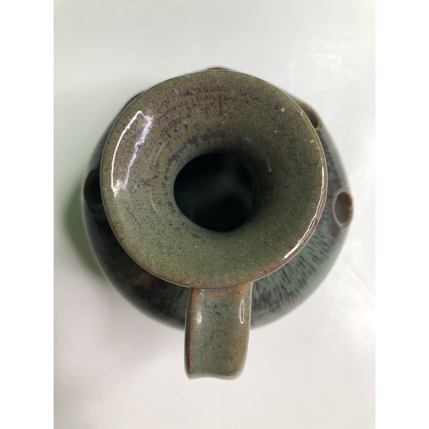 Vintage HAND MADE Studio Art Pottery FLOWER FROG JUG Vase Glazed Holes 4.5” High