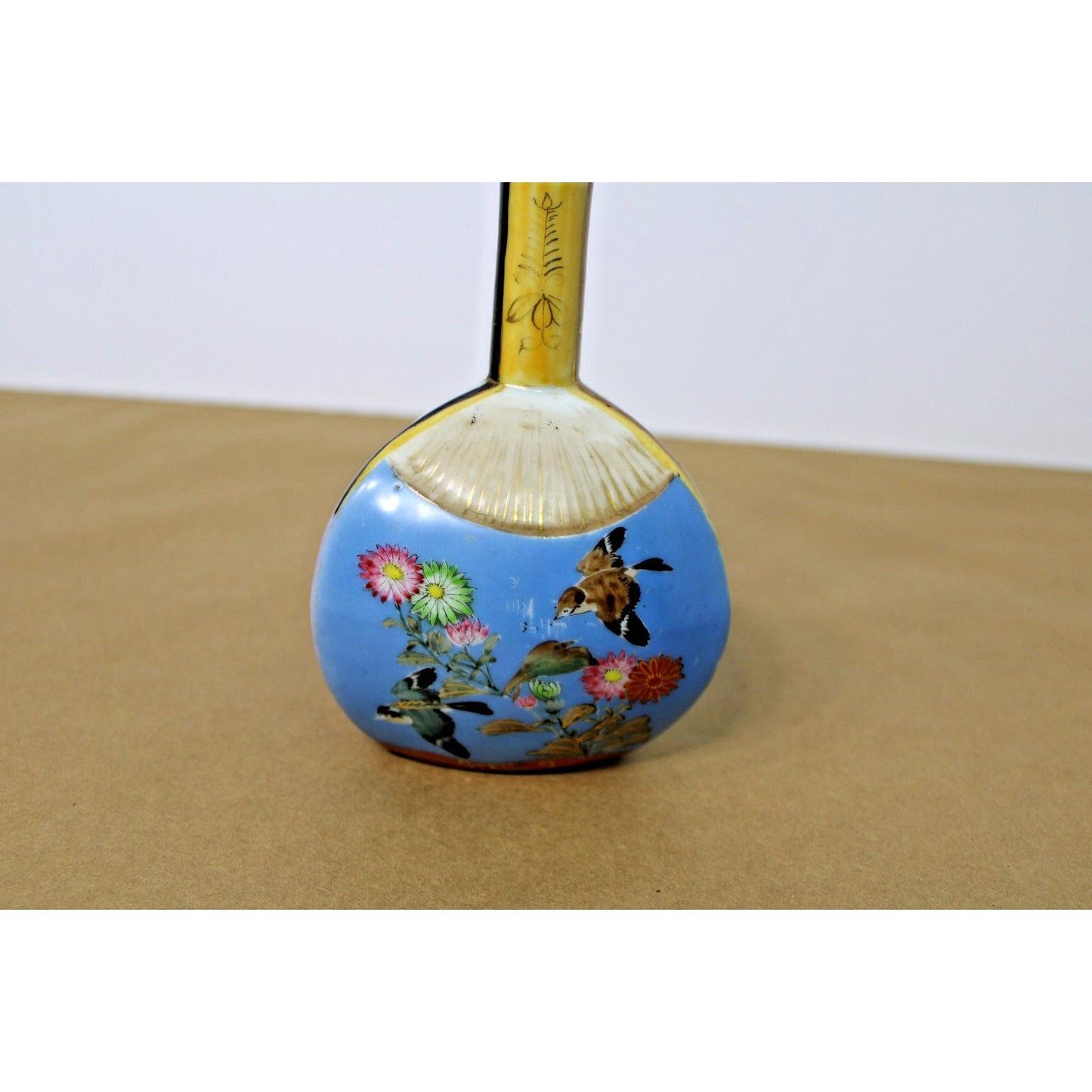 Antique Meiji Japanese Porcelain Kutani Bottle 3-Sided Vase Signed 9" Pastel