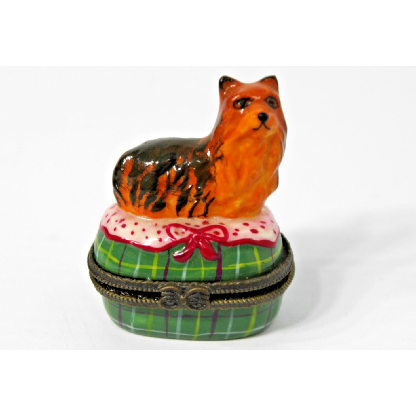 Limoges Petit Main Yorkie Yorkshire Terrier Dog Hand Painted Vintage Trinket Box