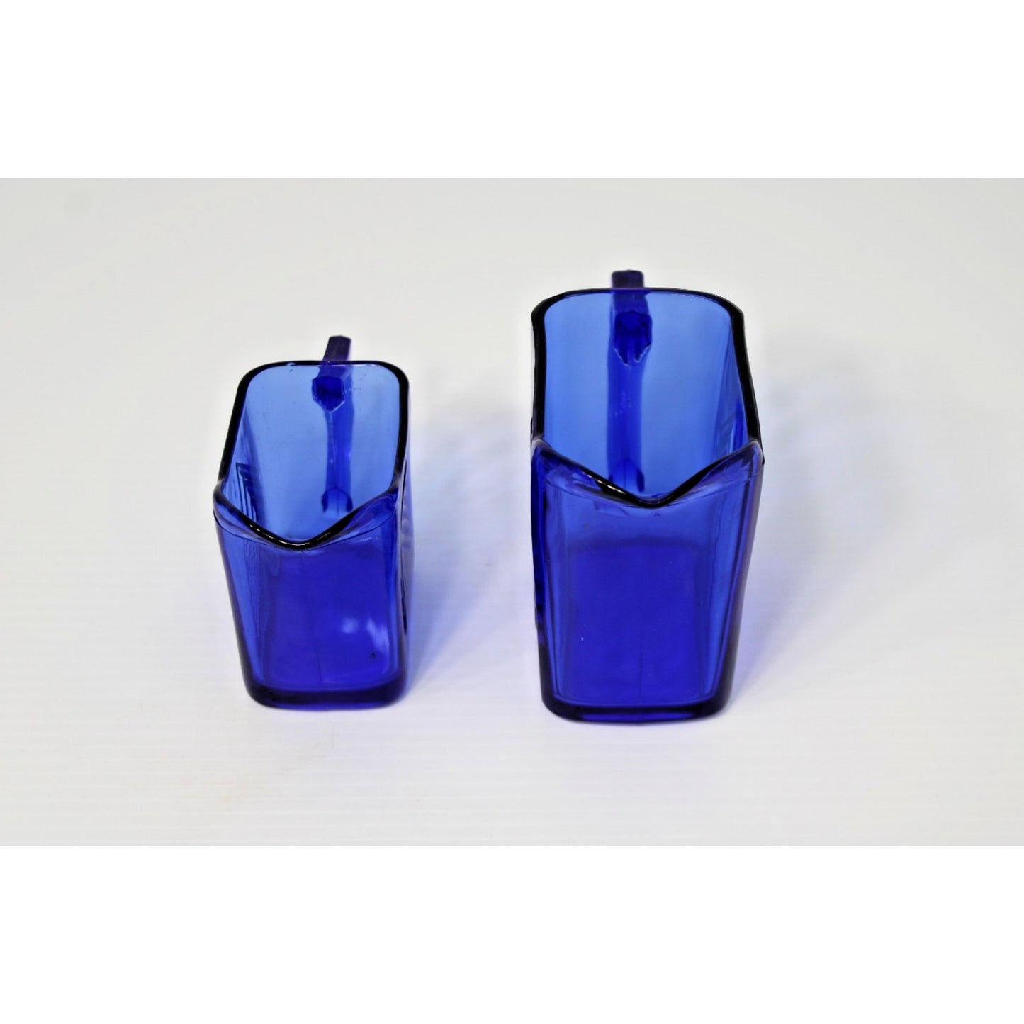 Vintage 1930s Hazel Atla Cobalt Glass, Blue Art Deco Milk & Creamer Chevron Set