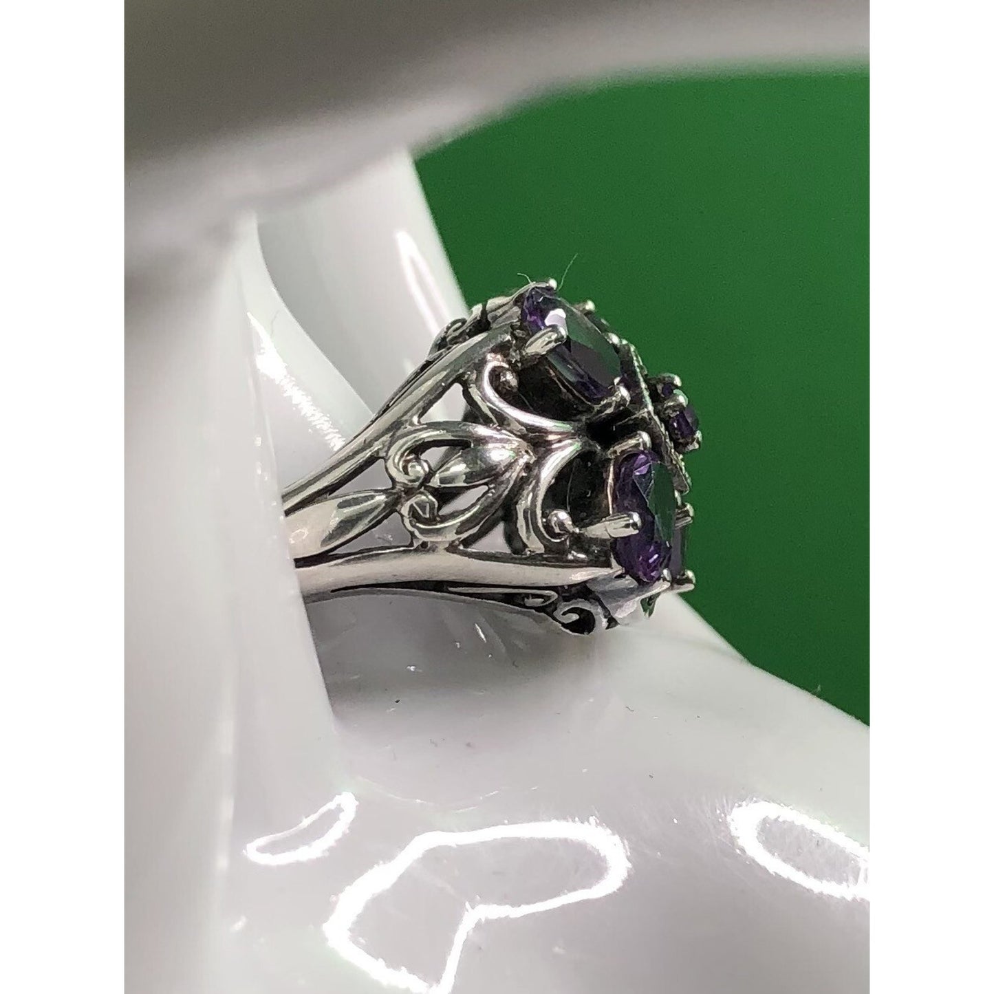 Amethyst Sterling Silver Ring Ornate Jewelry Size 9 Flower Spring Summer