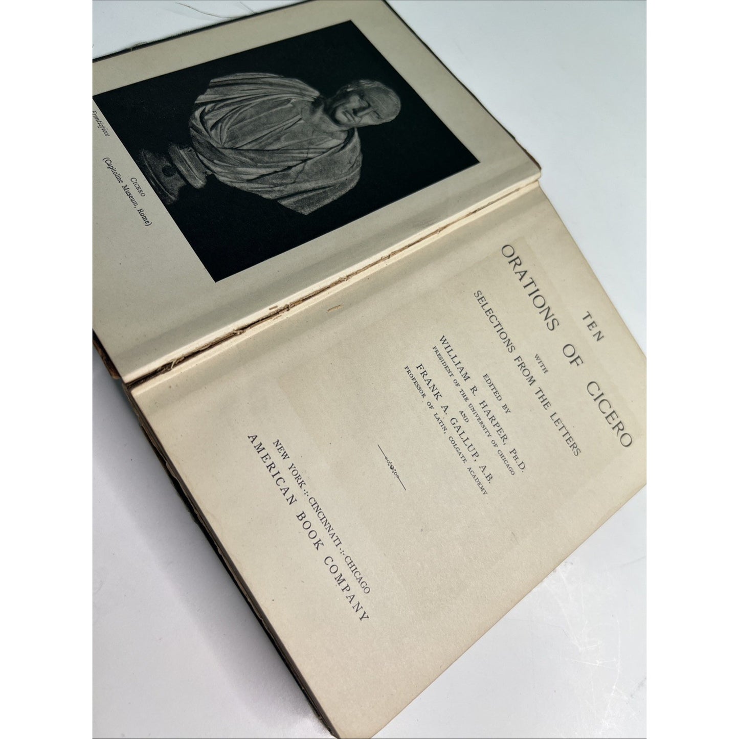 1898 HC Ten Orations Of Cicero by Harper & Gallup Latin Textbook