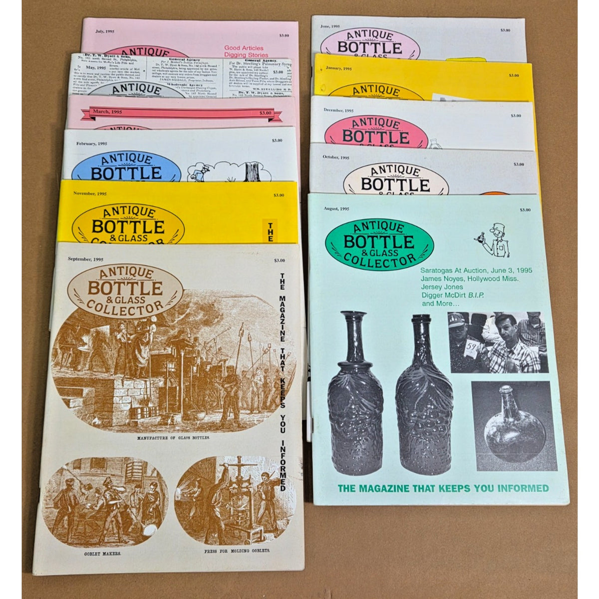 Vintage Antique Bottle & Glass Collector Magazine Lot 1995 Run Set of 11 Issues
