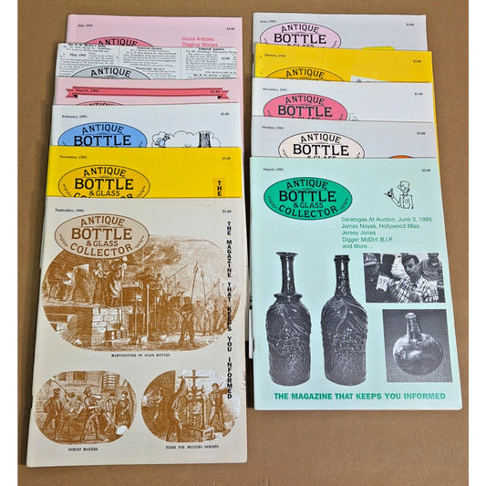Vintage Antique Bottle & Glass Collector Magazine Lot 1995 Run Set of 11 Issues