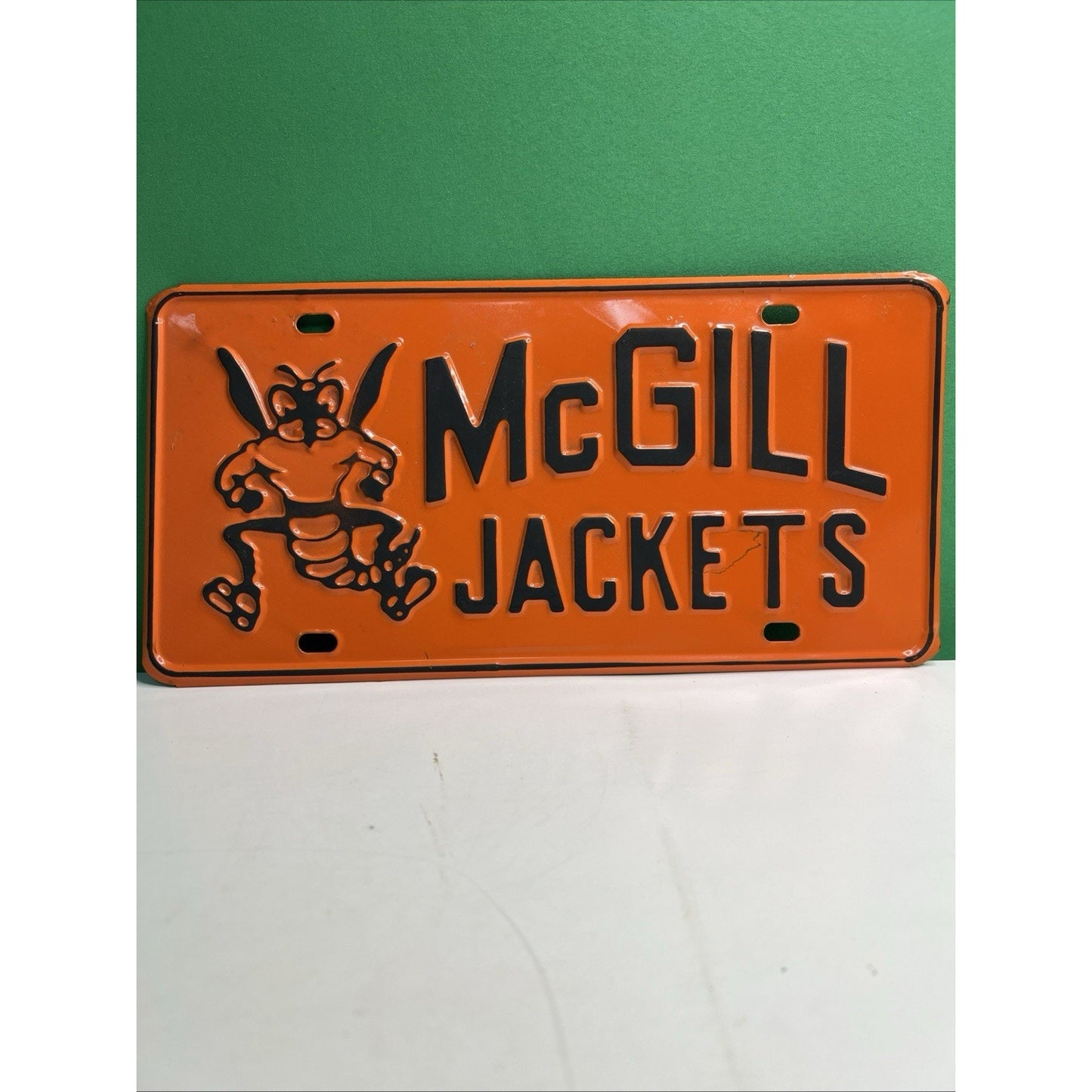 VINTAGE McGill Toolen High Jackets SCHOOL BOOSTER METAL LICENSE PLATE