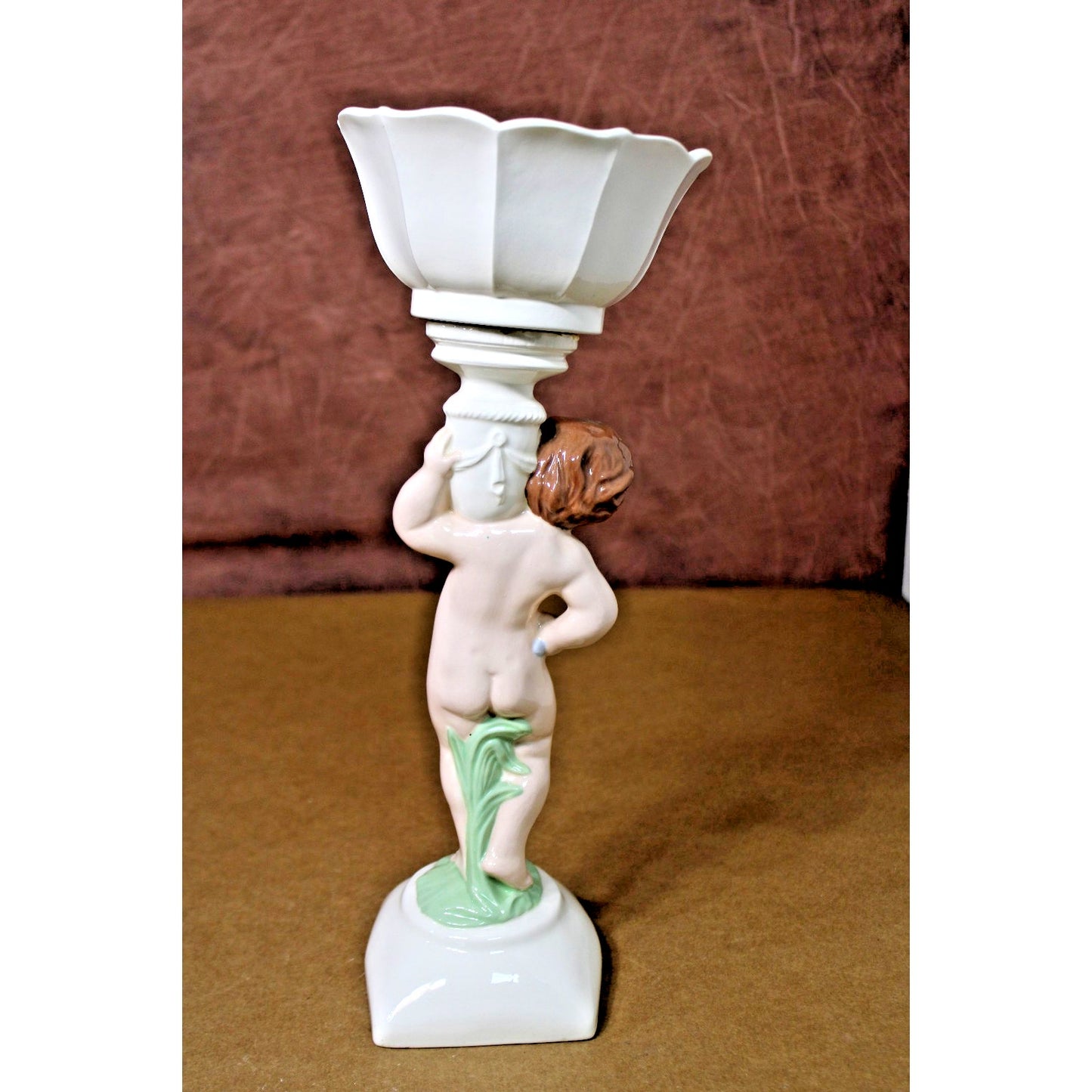 Vintage 1950s-1960s 14" Tall Hand-Painted Cherub/ Putti Planter