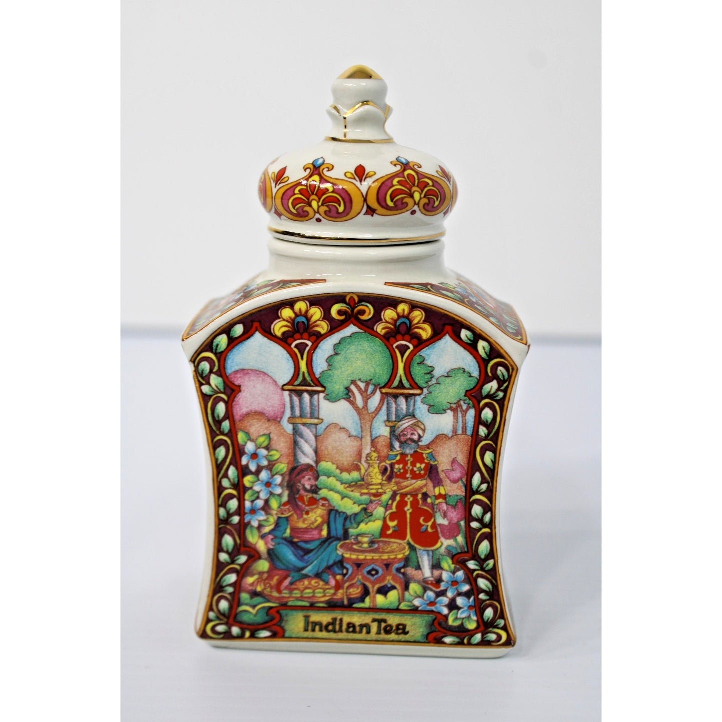 Vintage James Sadler Staffordshire England Indian Tea Caddy Box w/ Lid Porcelain