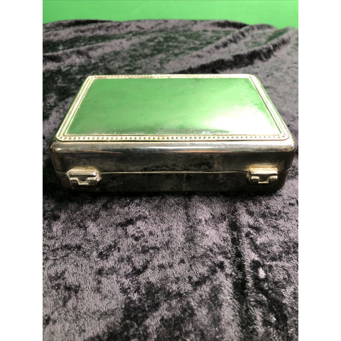 Vintage Silverplate Jewelry Box Chest Hinged Lid Blue Interior