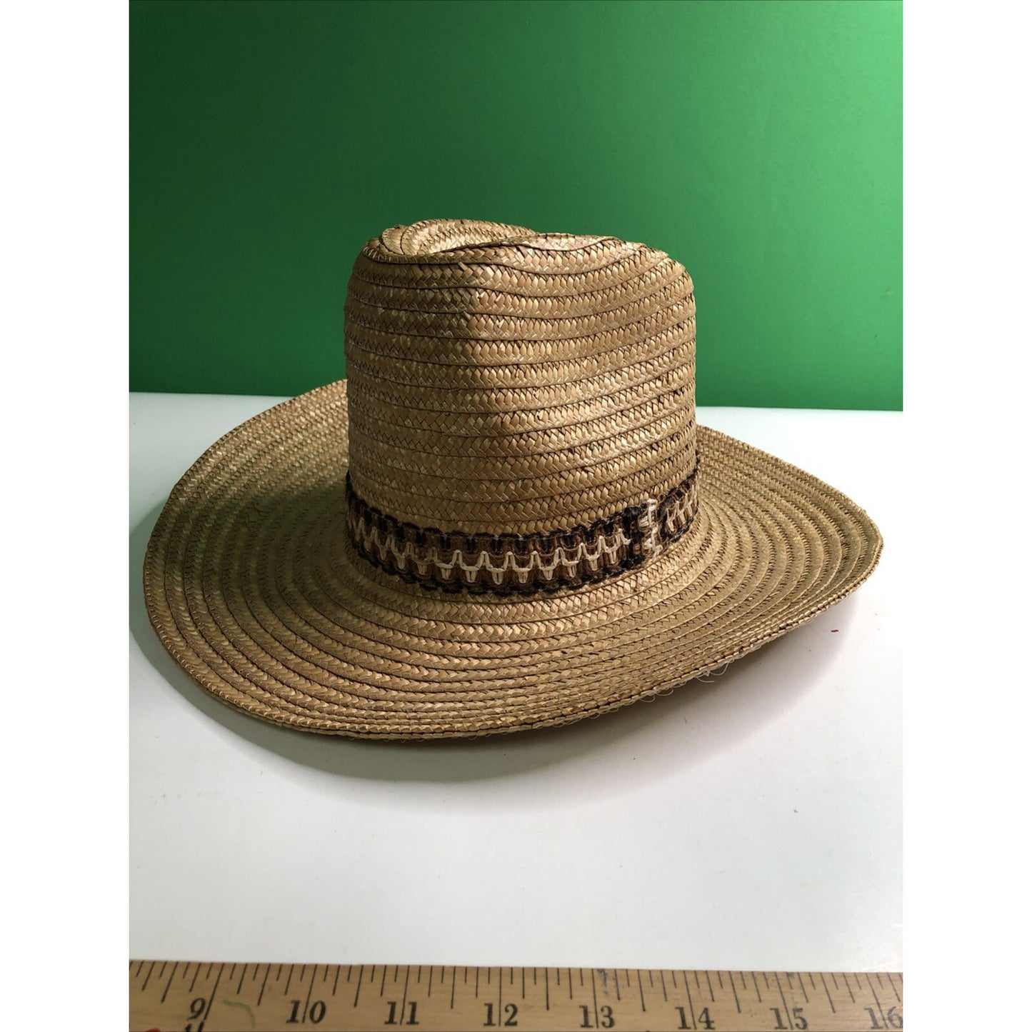 Vtg Stomper Western Style Cowboy Cowgirl Hat Straw Tan Rodeo Farm Made in Italy