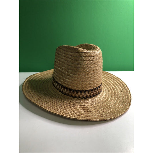 Vtg Stomper Western Style Cowboy Cowgirl Hat Straw Tan Rodeo Farm Made in Italy