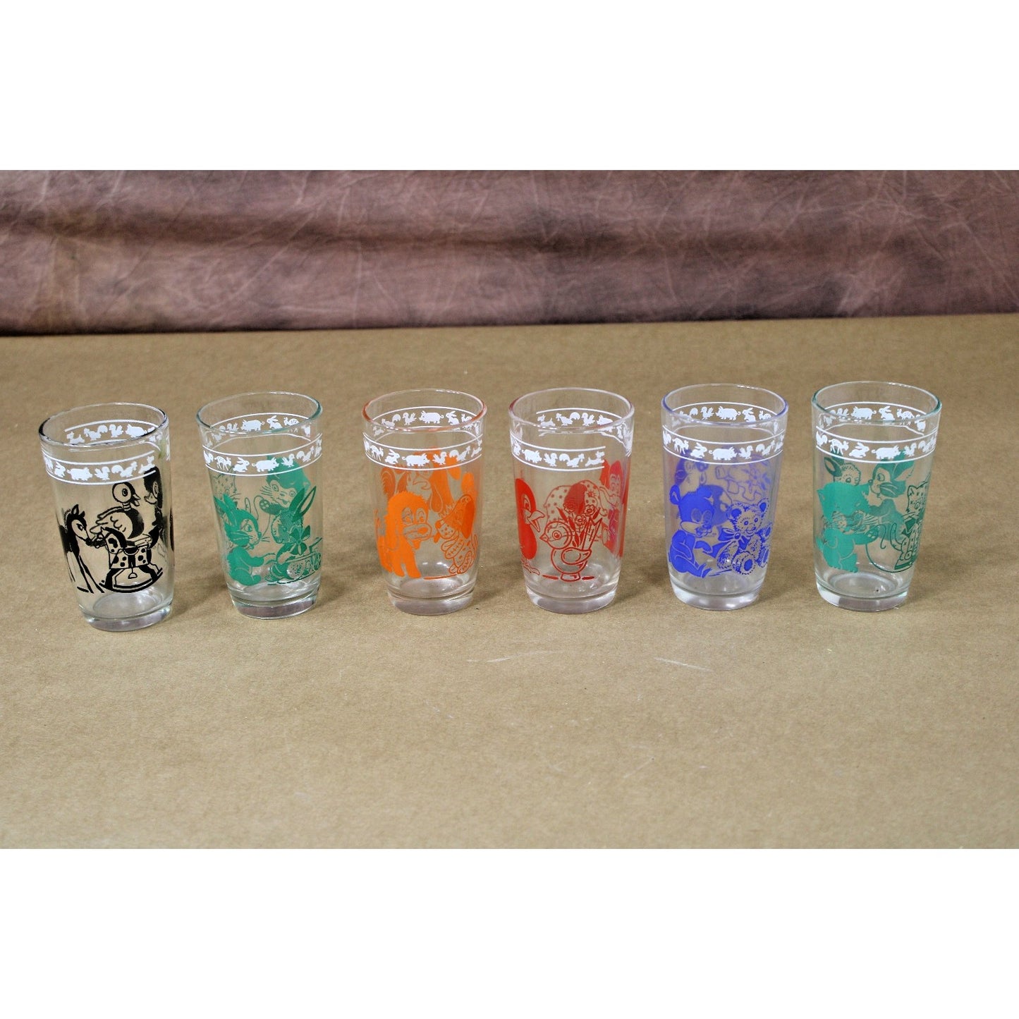 Vintage Kids' Juice Glasses Swanky Swigs Kraft Animals Cups Hazel Atlas 9 total