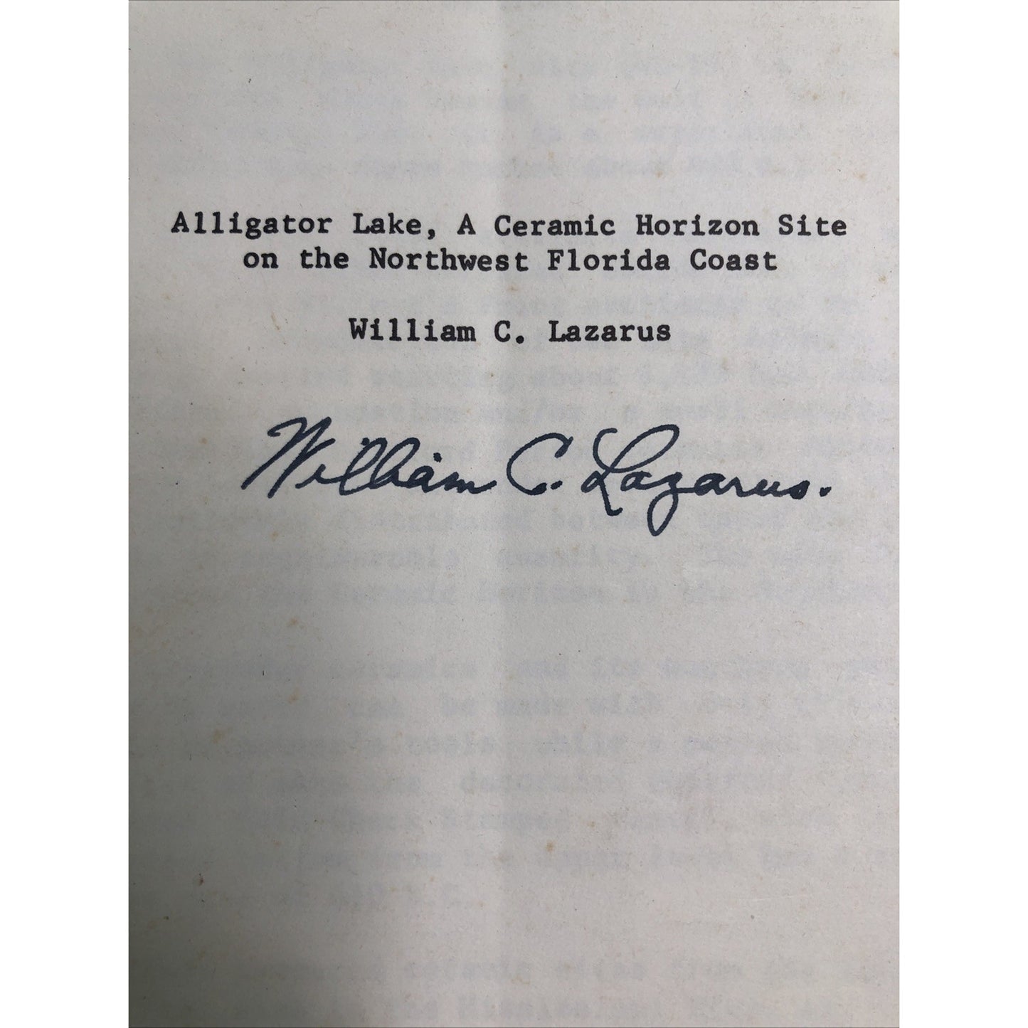 Alligator Lake Ceramic Horizon Site Florida William C. Lazarus SIGNED Temple