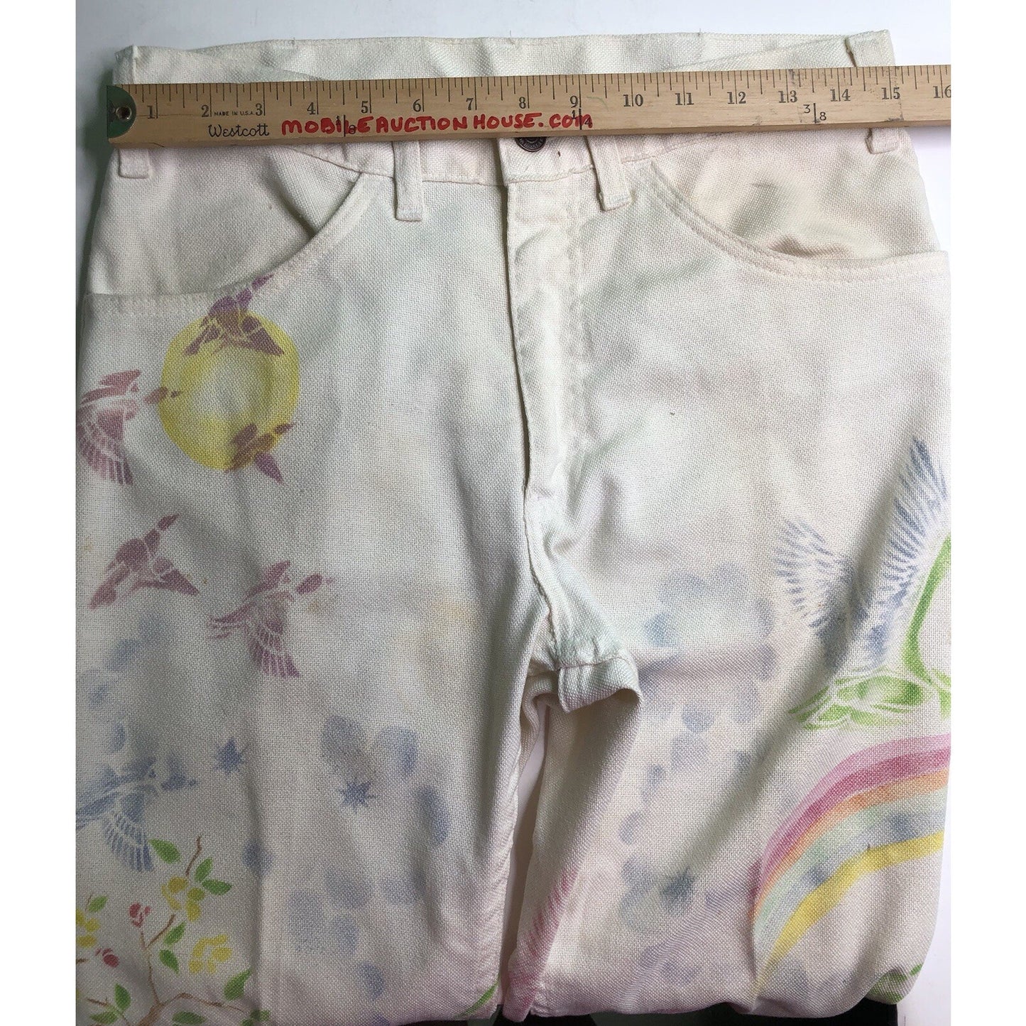 Vintage LEVIS Sta-Prest Custom Painted Retro Hippie Pants 30 Waist 29 Inseam