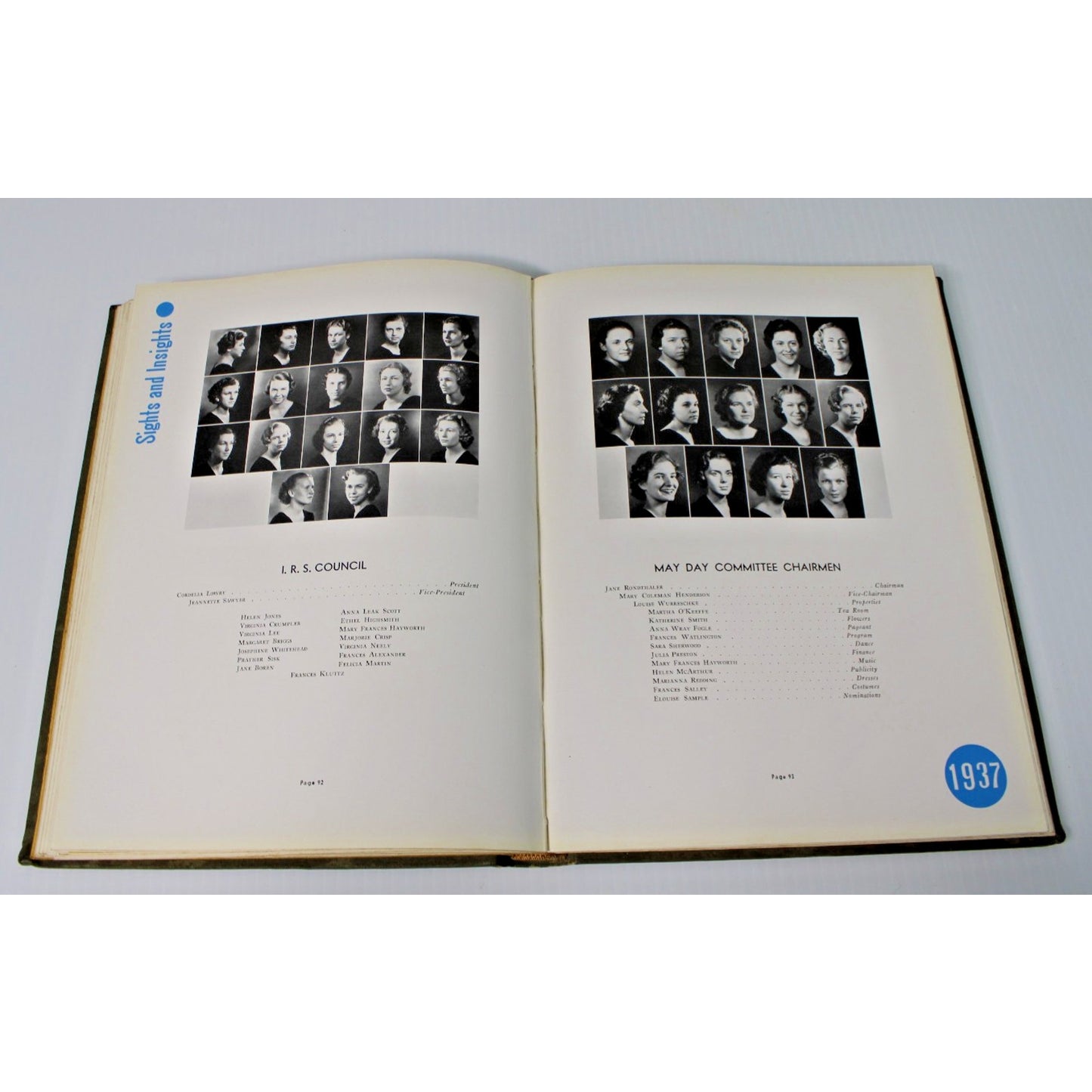 Vintage 1937 Salem Womens College "Sights & Insights" Yearbook Winston-Salem NC