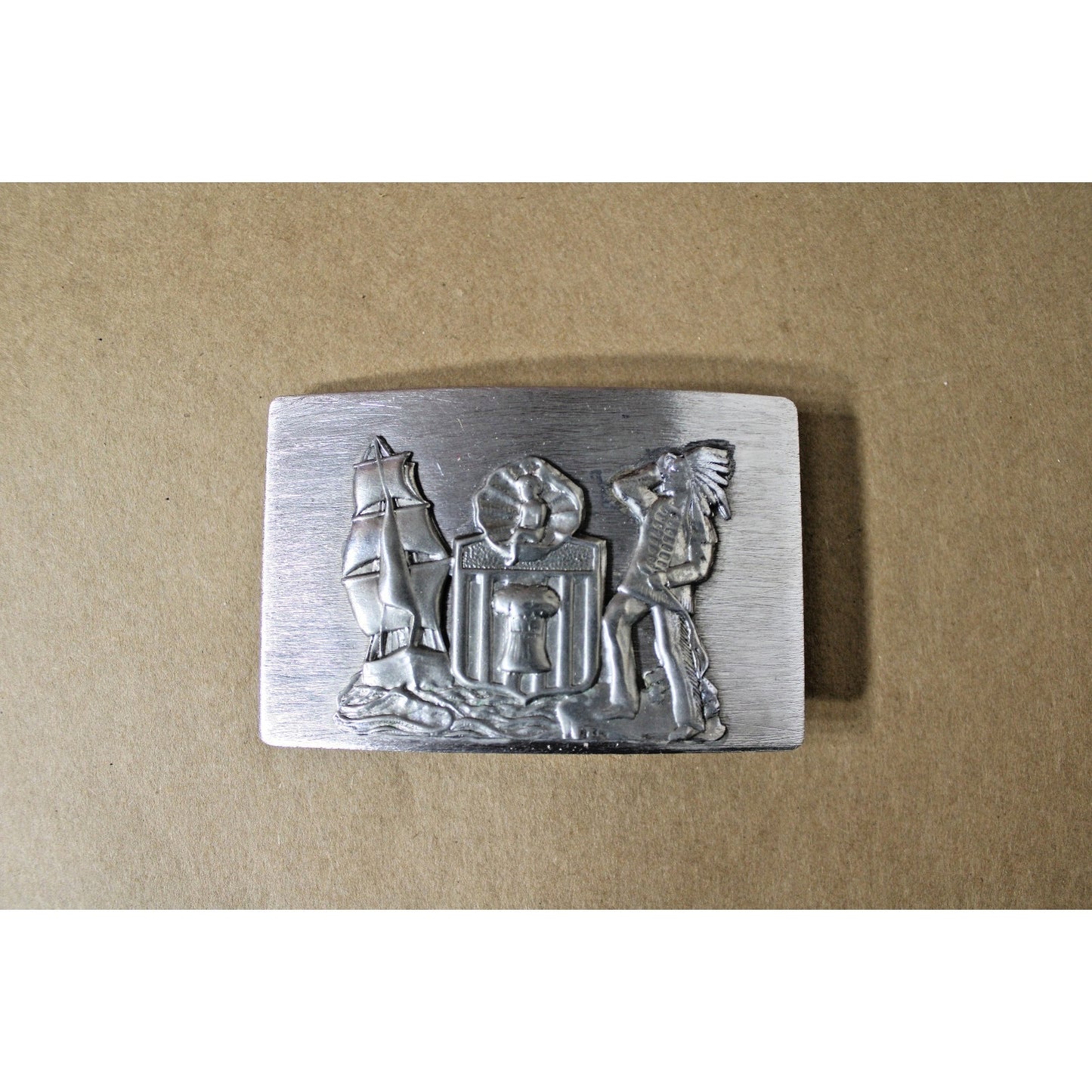 Unusual Vintage Belt Buckle America's Founding Plymouth Native American