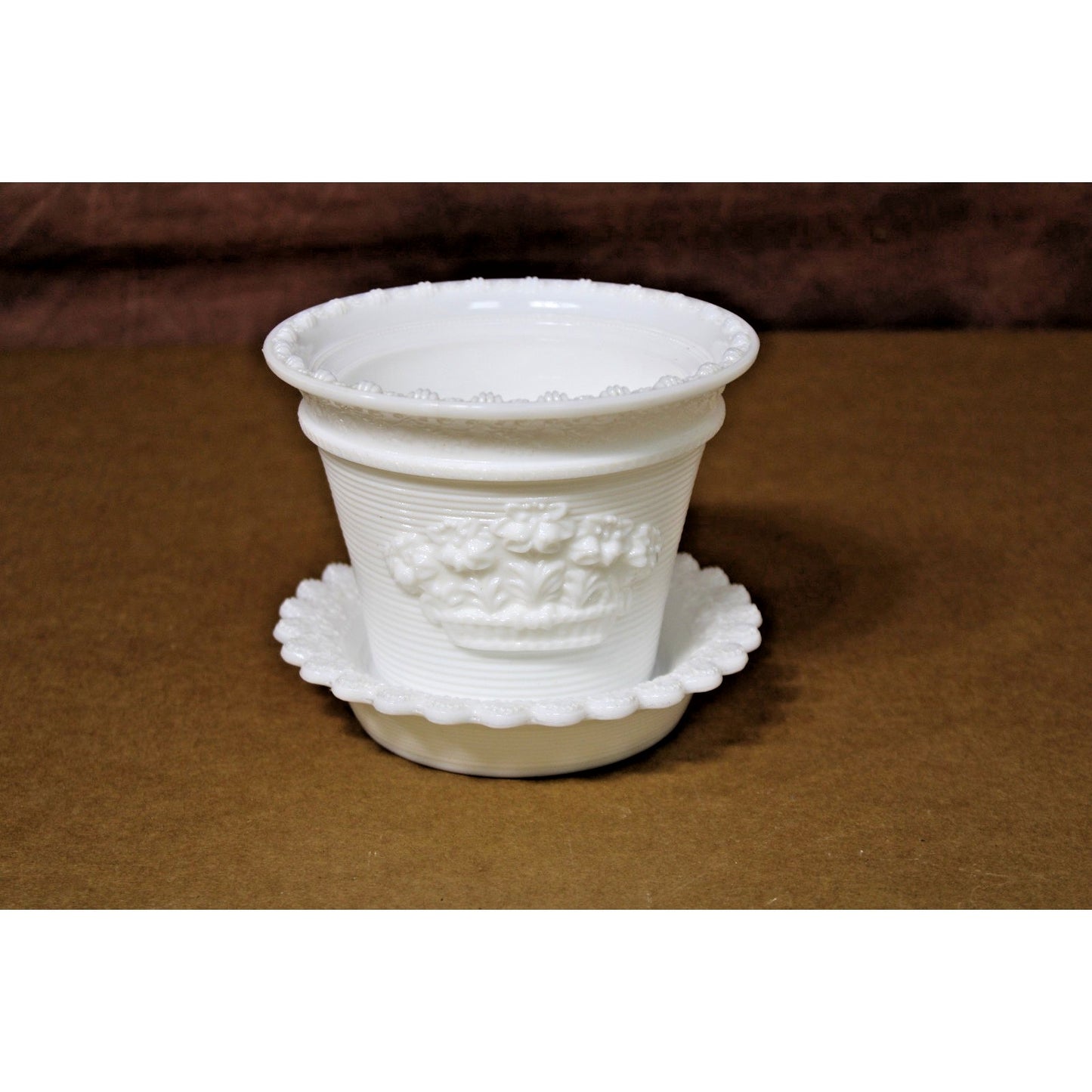 Vintage Milk Glass MMA Metropolitan Museum of Art 5” Flower Pot With Saucer