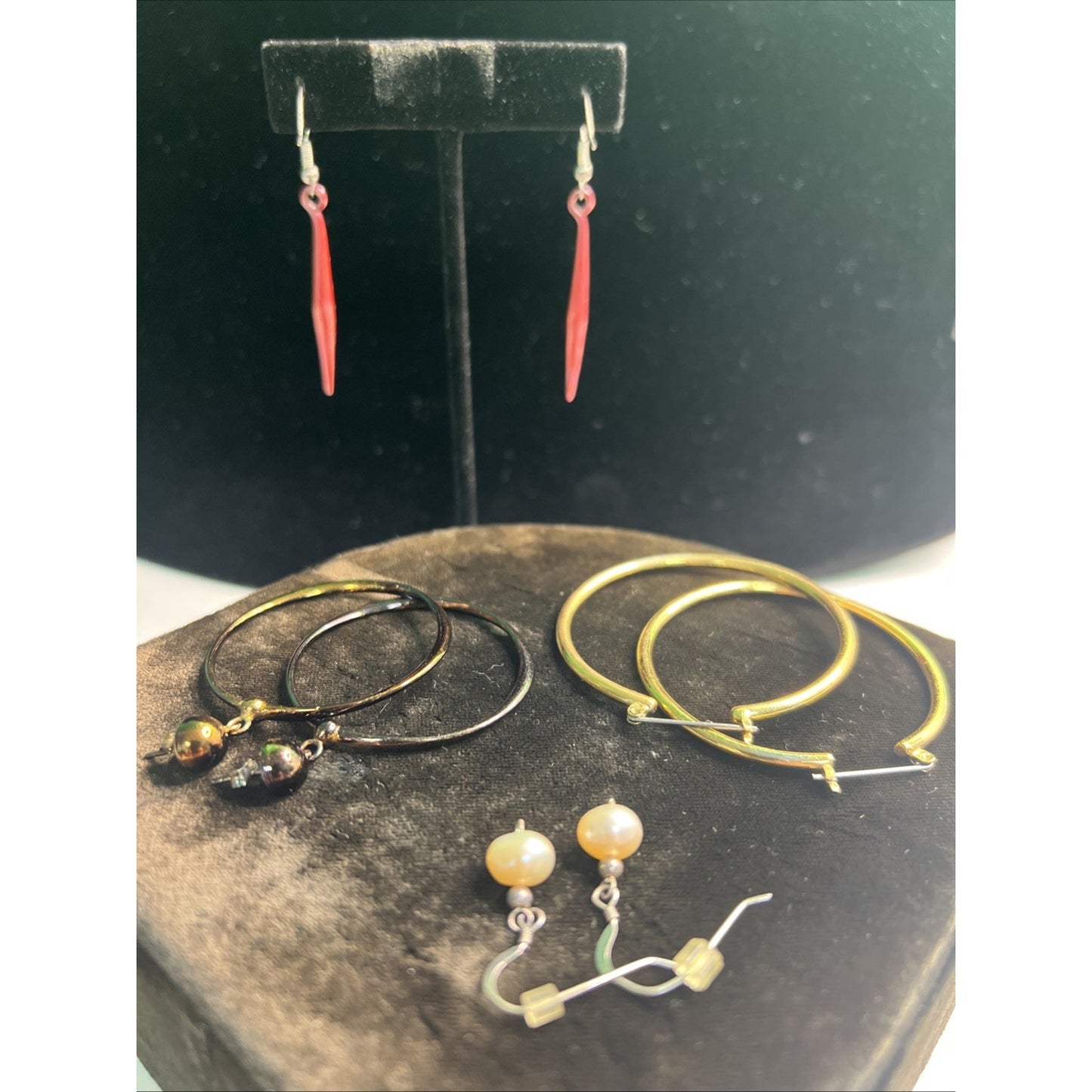 LOT OF MIXED STUD POST & DANGLE & HOOP EARRINGS 4 PAIRS Variety