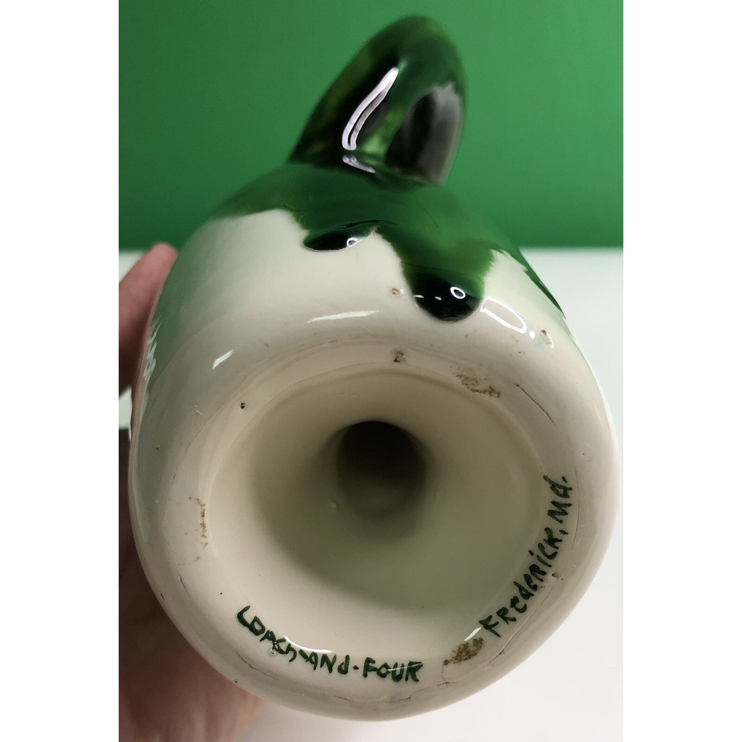 Vintage COACH AND FOUR Frederick Maryland OOAK BOTTLE W/ VERSE Green Drip Glaze