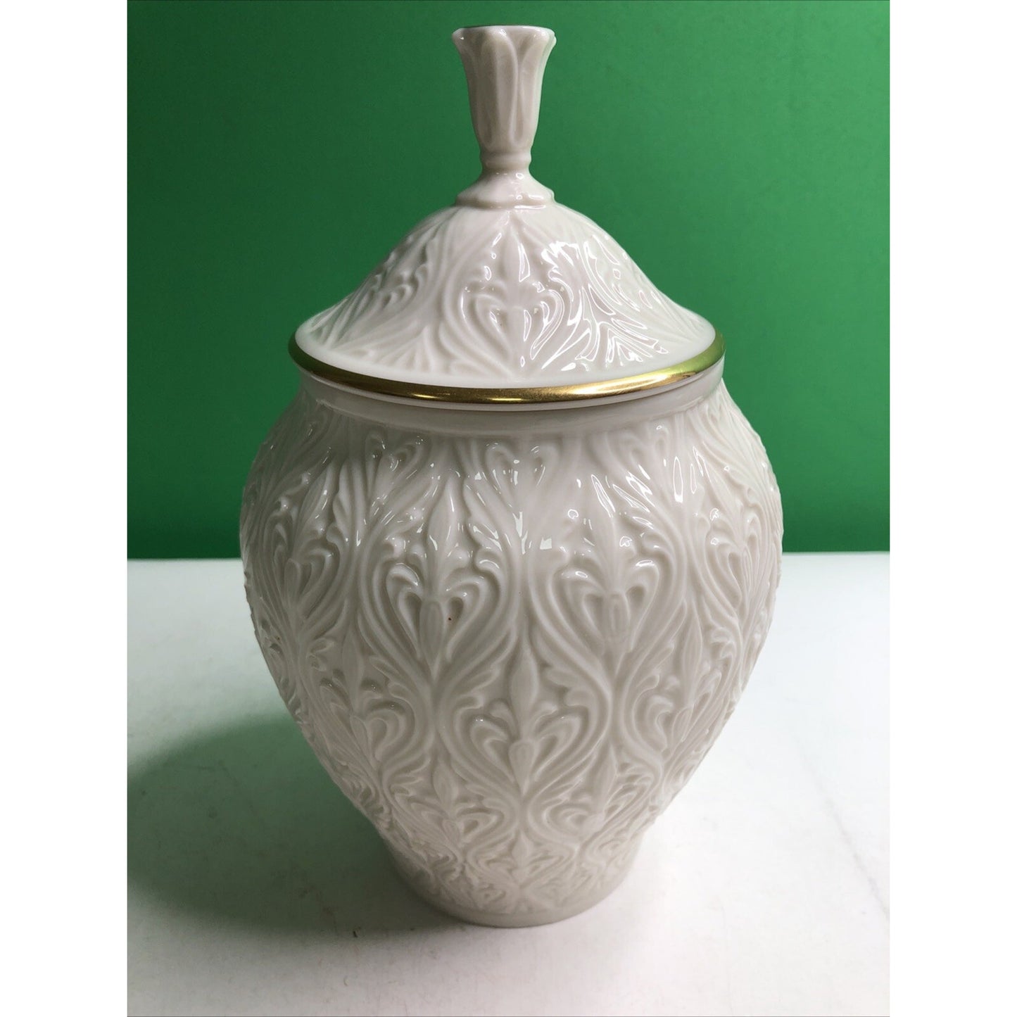 Vintage Early 1970s Lenox 9” Kismet Candy Jar w/ Lid, 24k Gold Trim, Porcelain