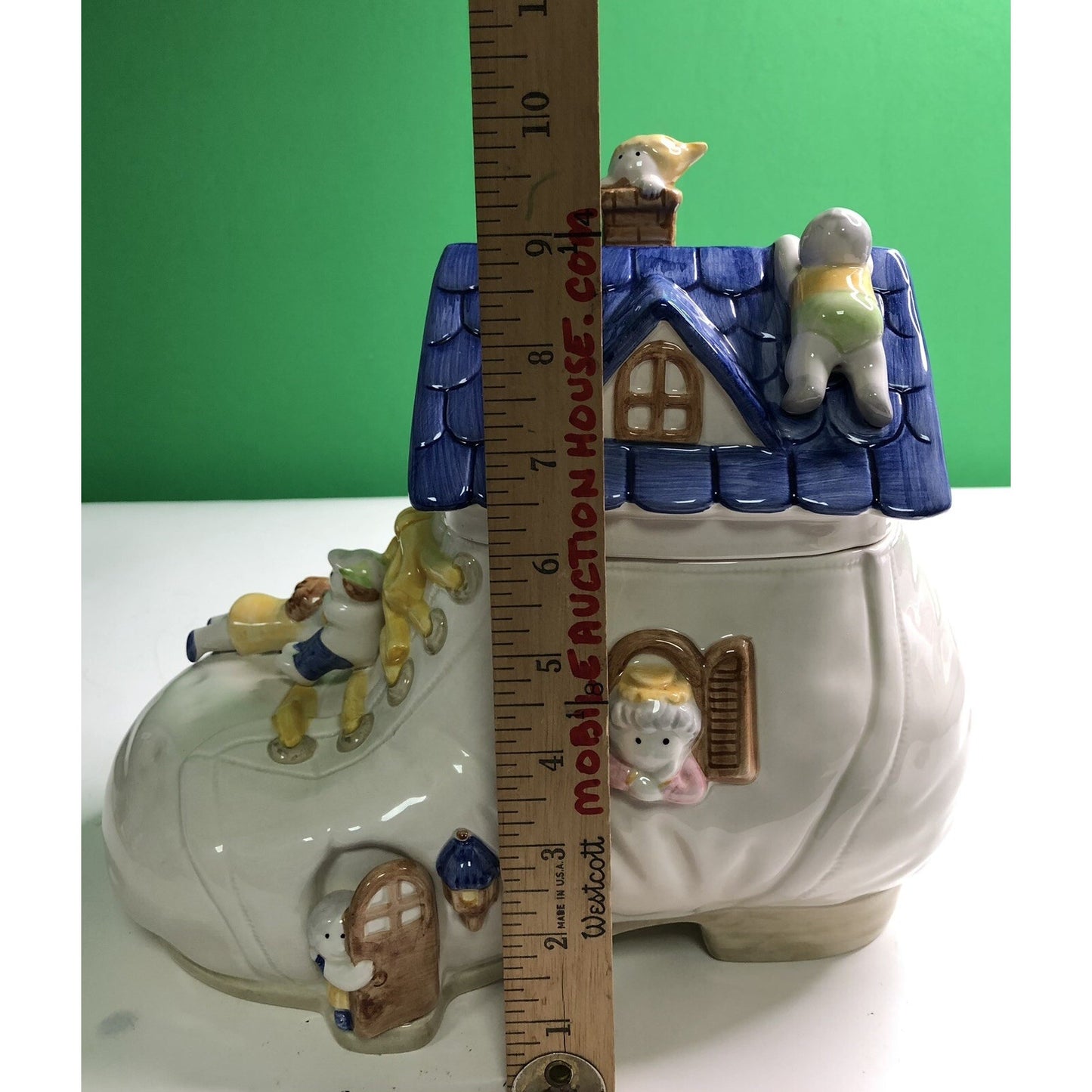 Vintage 1986 FITZ & FLOYD The Old Lady Who Lived in a Shoe COOKIE JAR Mint Large