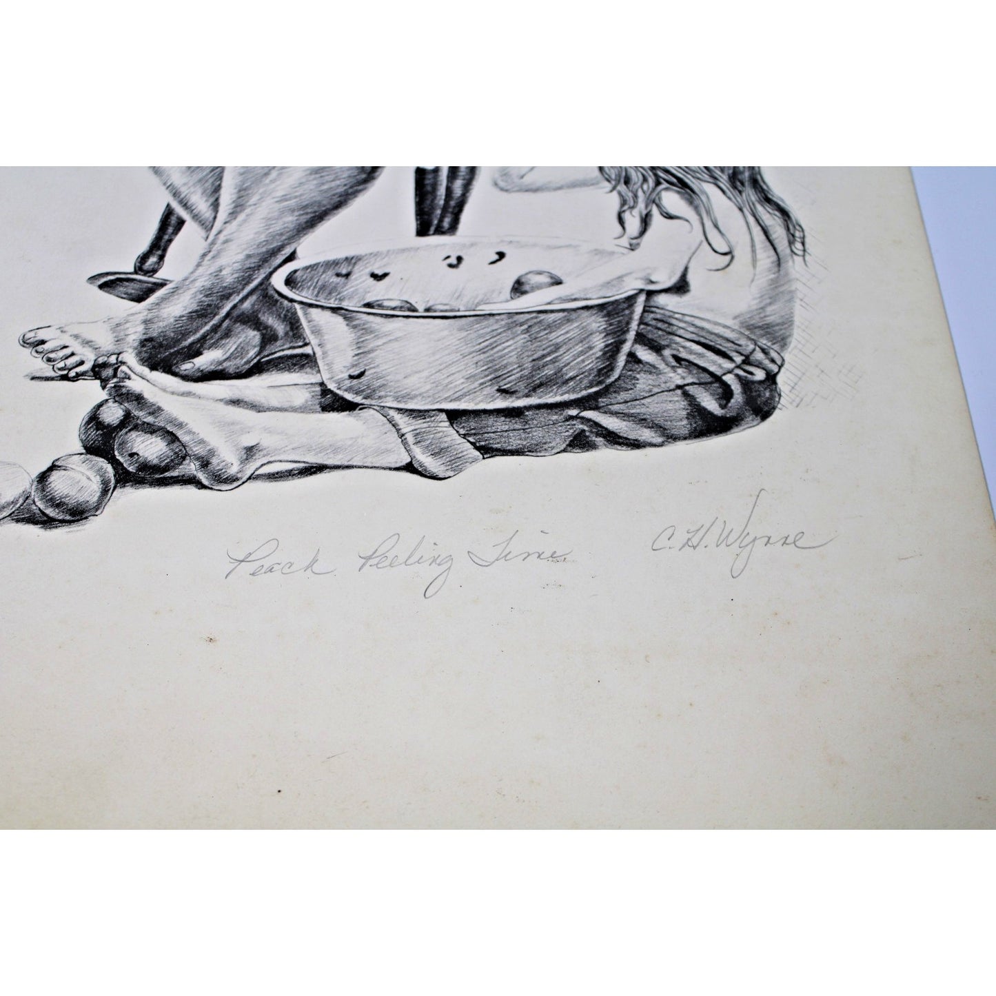 Signed Numbered Lithograph "Peach Peeling Time" Southern Artist C.H. Wynne 20x13